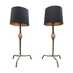 Paire de lampes de bureau organiques en laiton et quartz