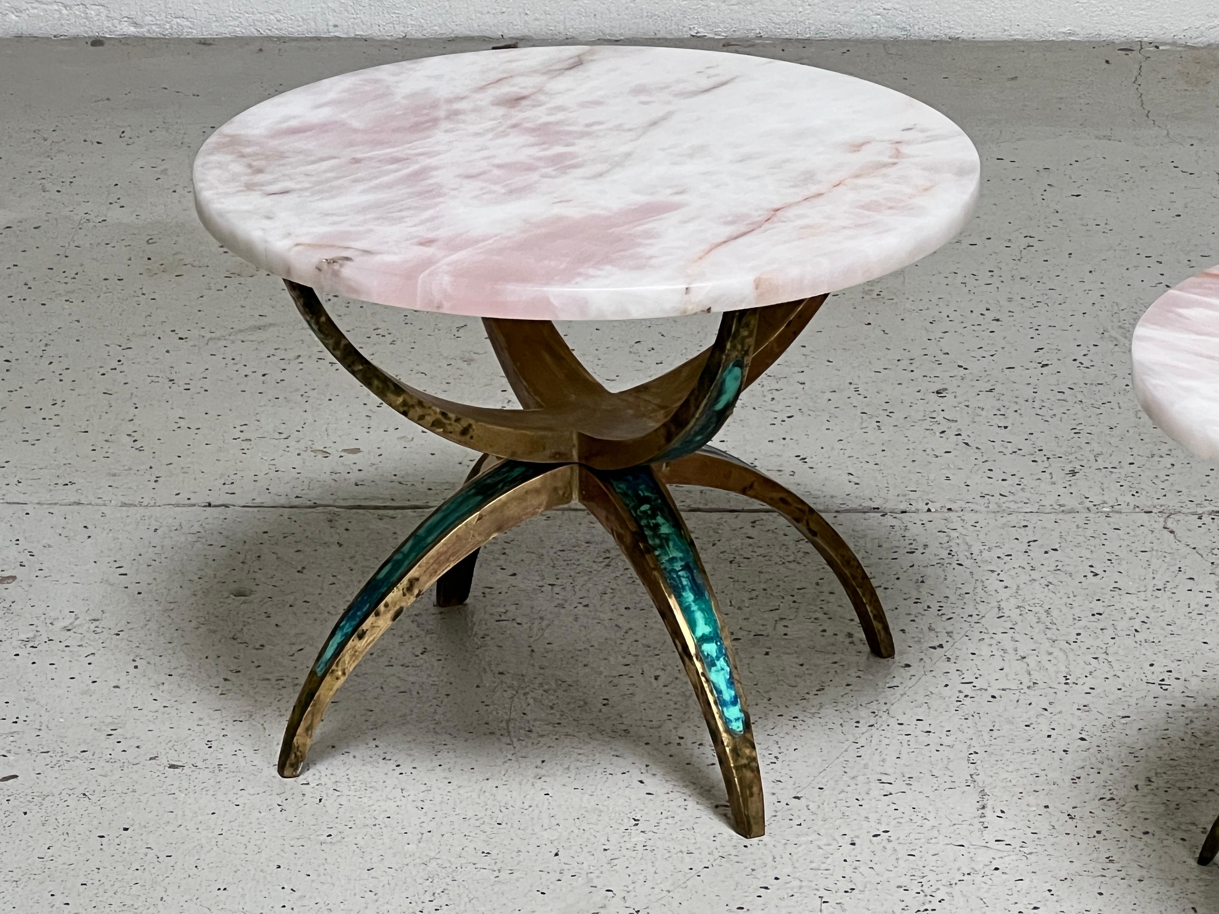 Pair of Brass and Quartz Side Tables by Pepe Mendoza In Good Condition In Dallas, TX