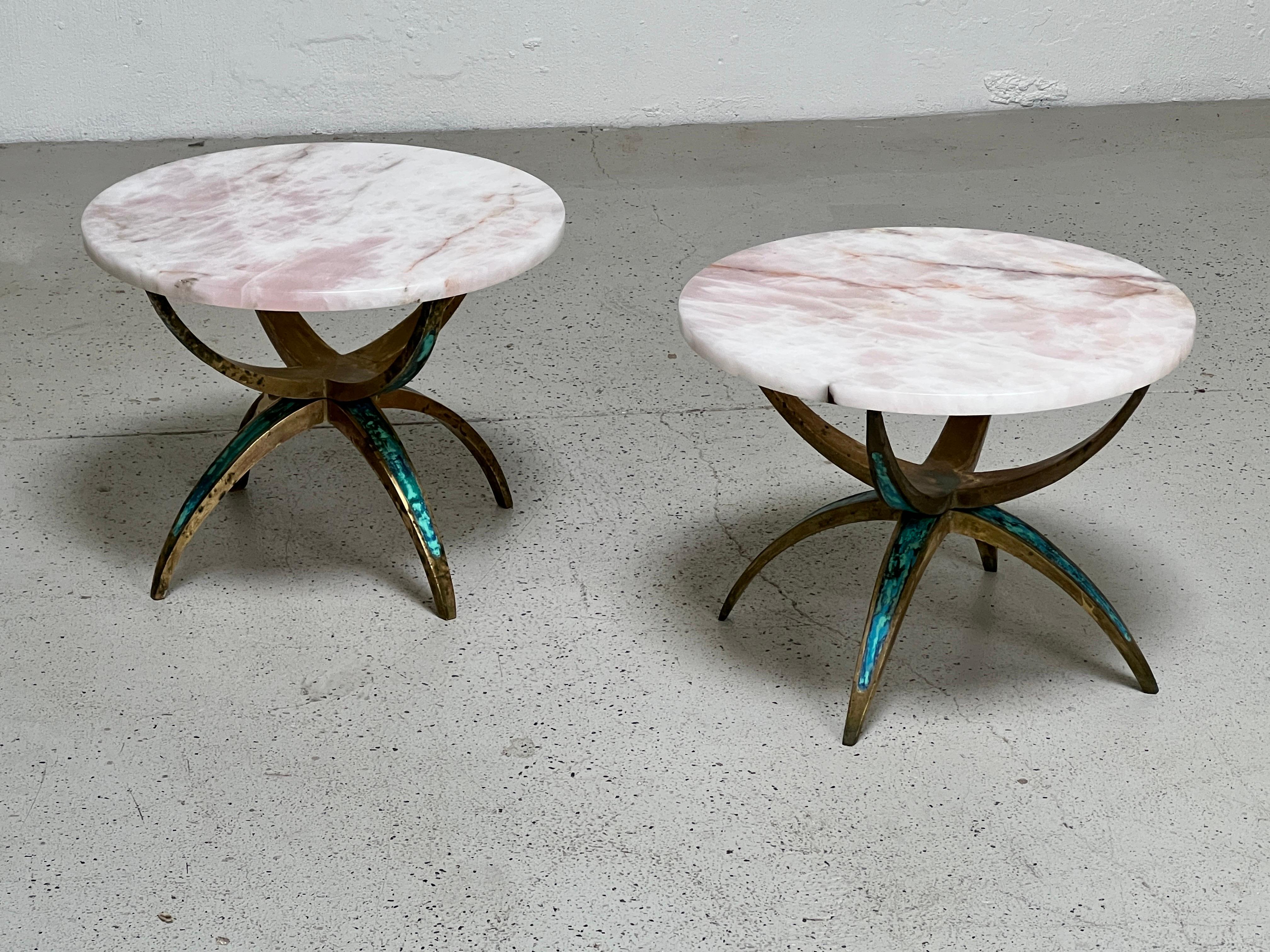 Mid-20th Century Pair of Brass and Quartz Side Tables by Pepe Mendoza