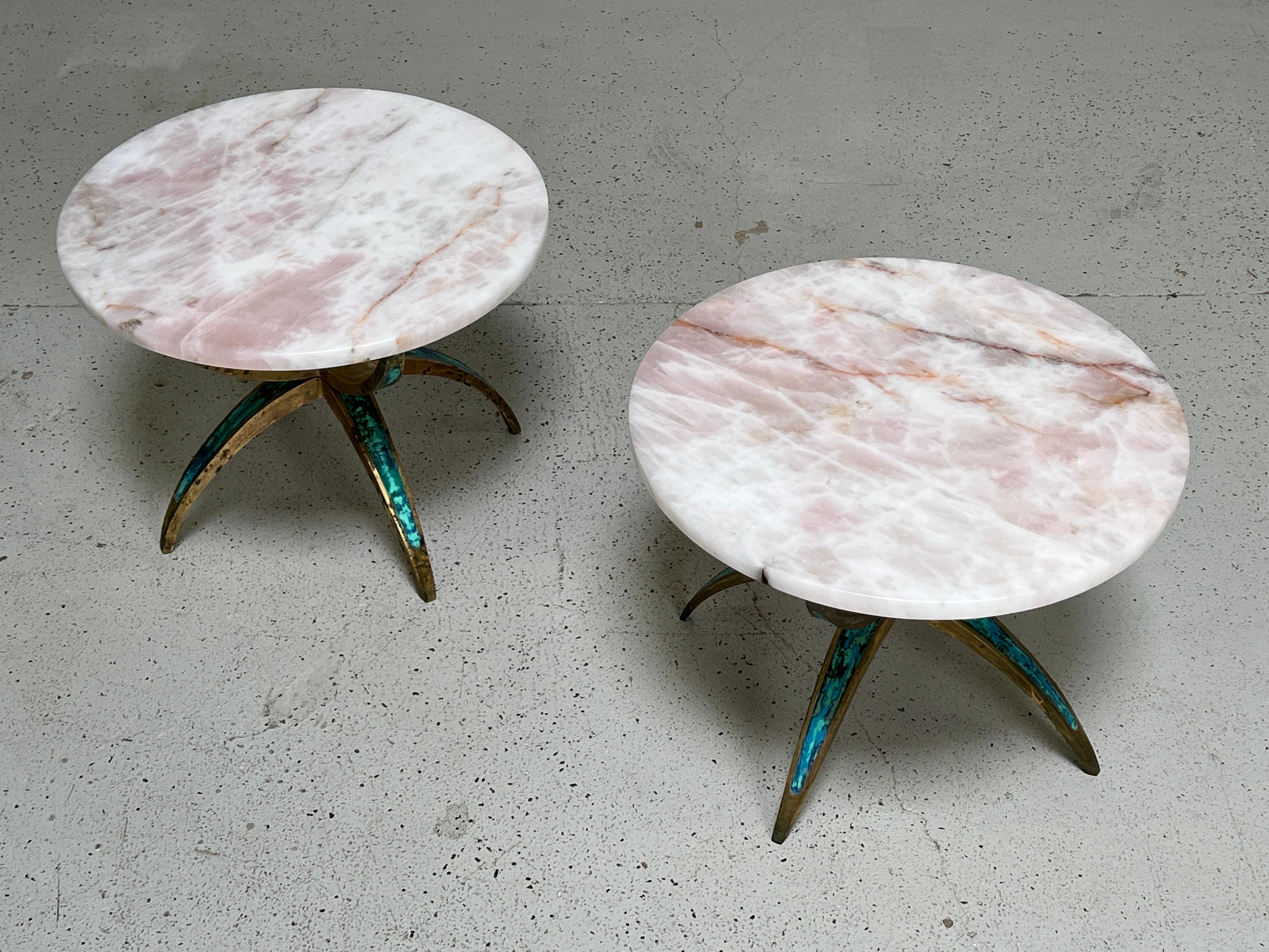 Pair of Brass and Quartz Side Tables by Pepe Mendoza 2