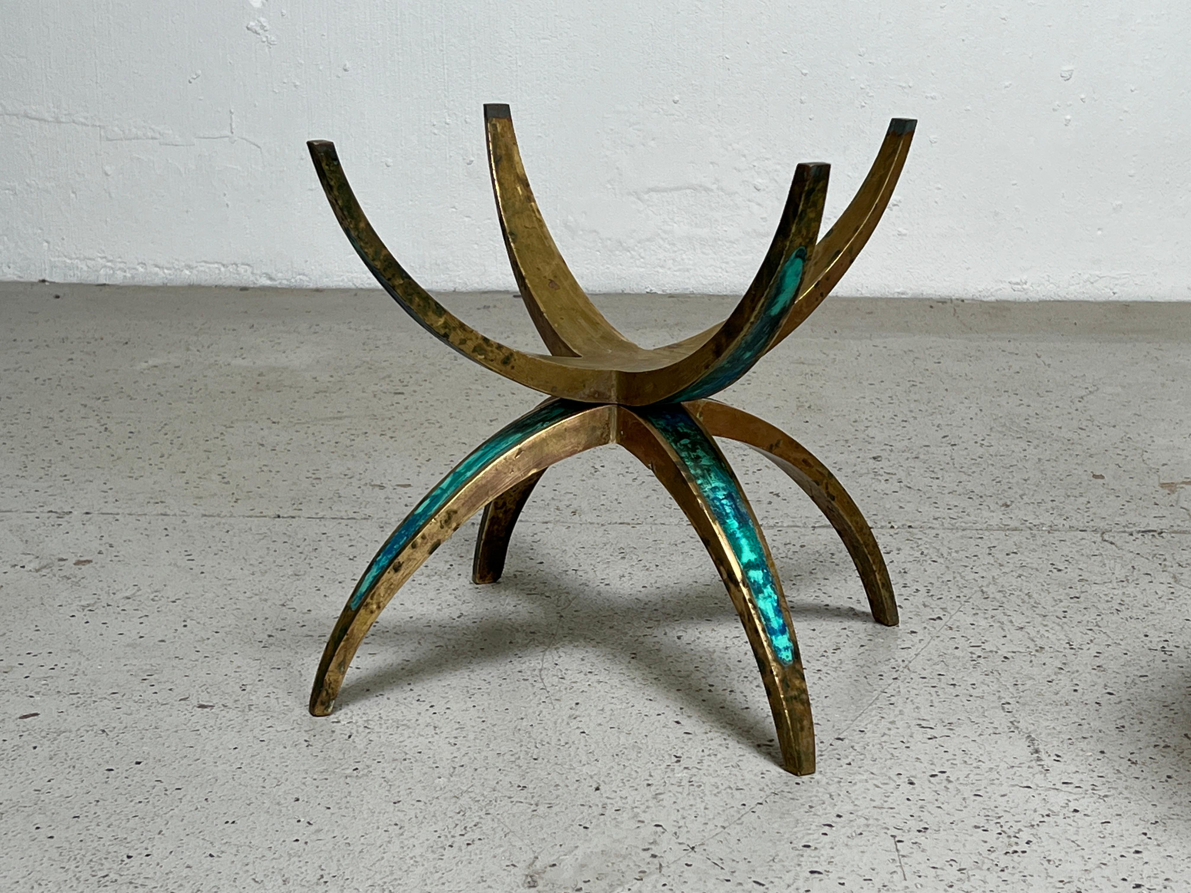 Pair of Brass and Quartz Side Tables by Pepe Mendoza 3