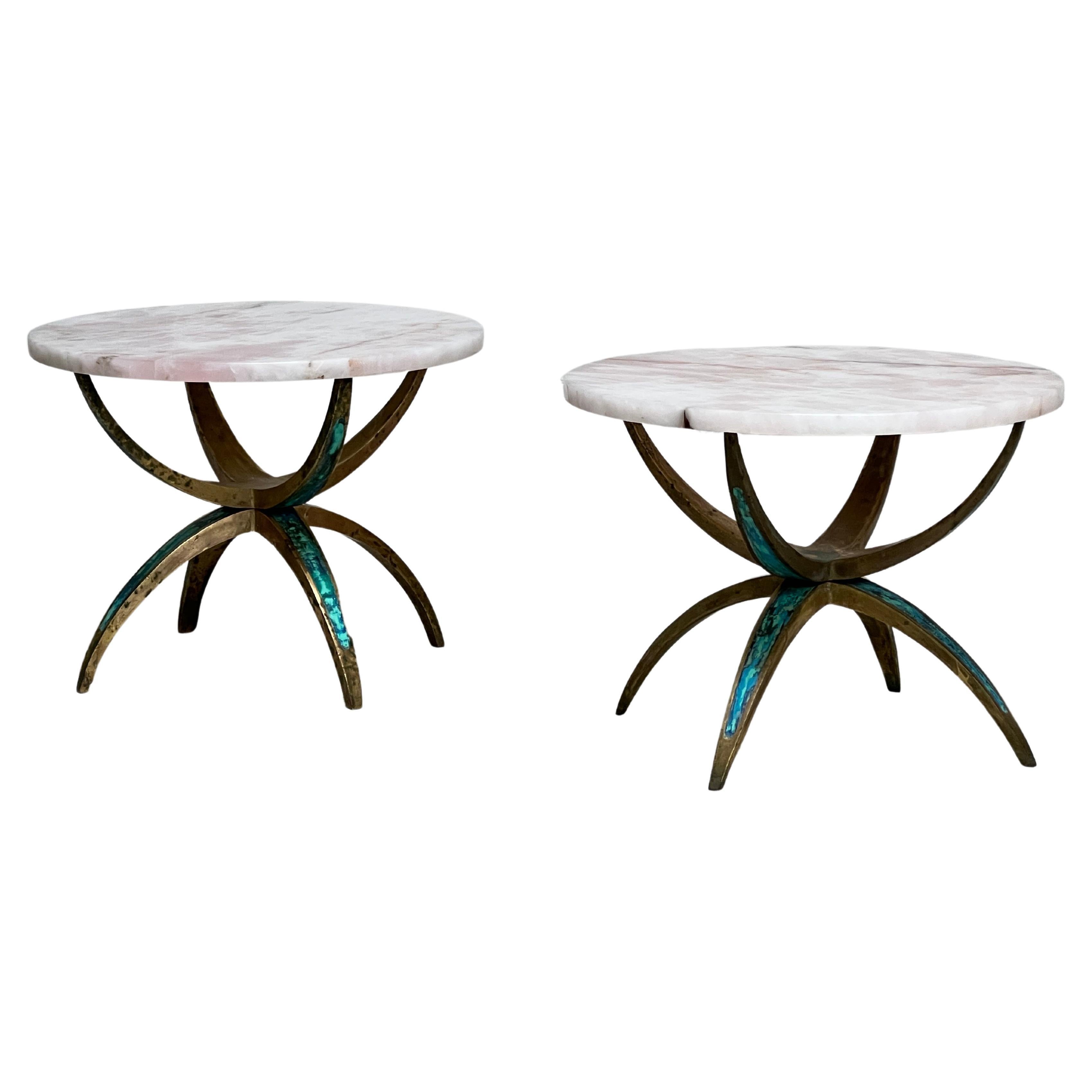 Pair of Brass and Quartz Side Tables by Pepe Mendoza