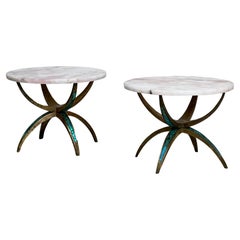 Pair of Brass and Quartz Side Tables by Pepe Mendoza