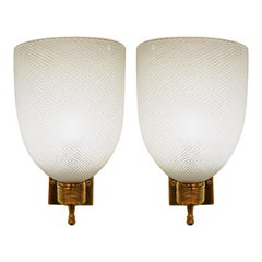 Pair of Brass and 
retticello
 Glass Sconces Attributed to Carlo Scarpa