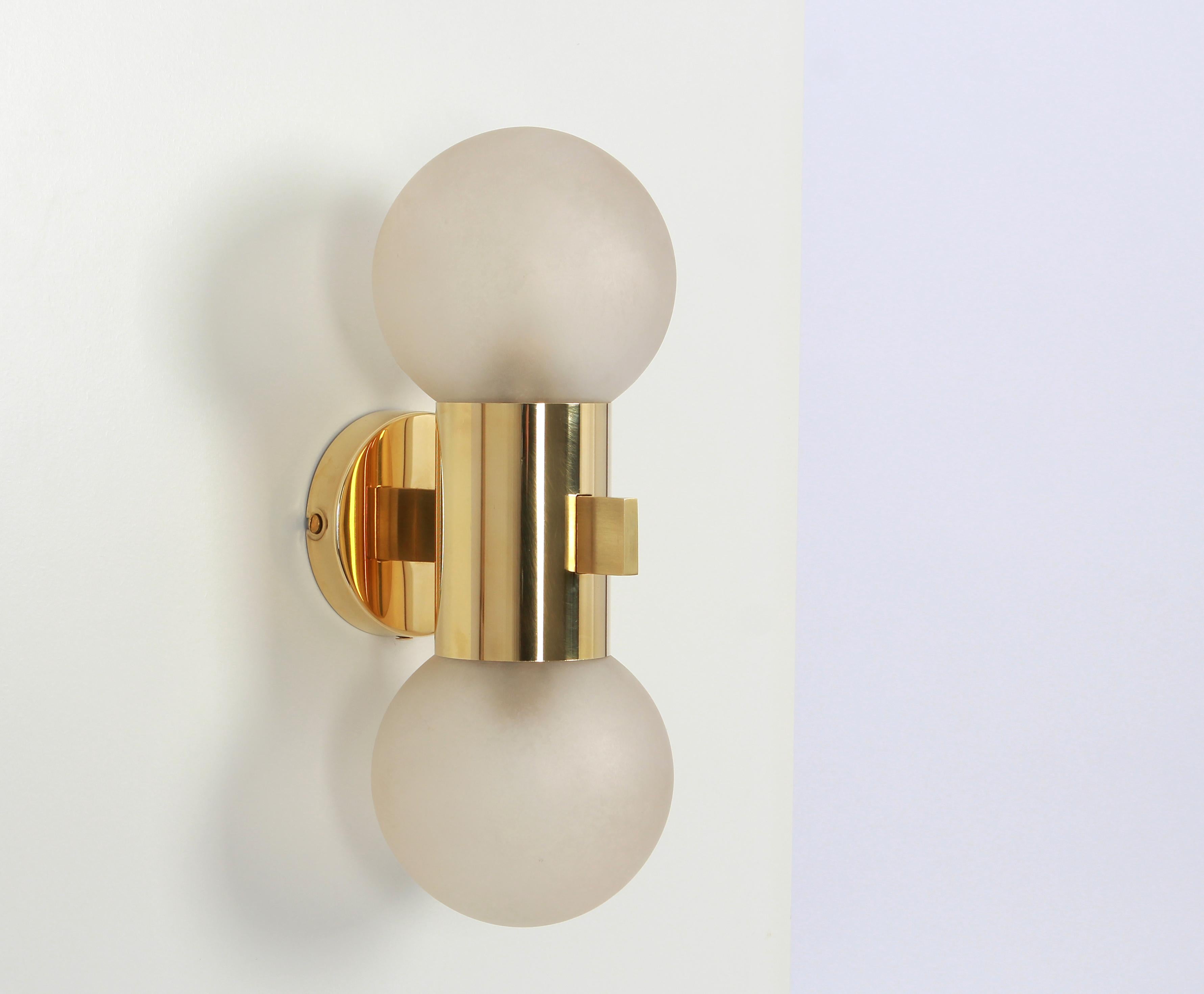 Pair of Brass and Satin Glass Sconces, Sciolari Stil, Germany, 1970s In Good Condition For Sale In Aachen, NRW