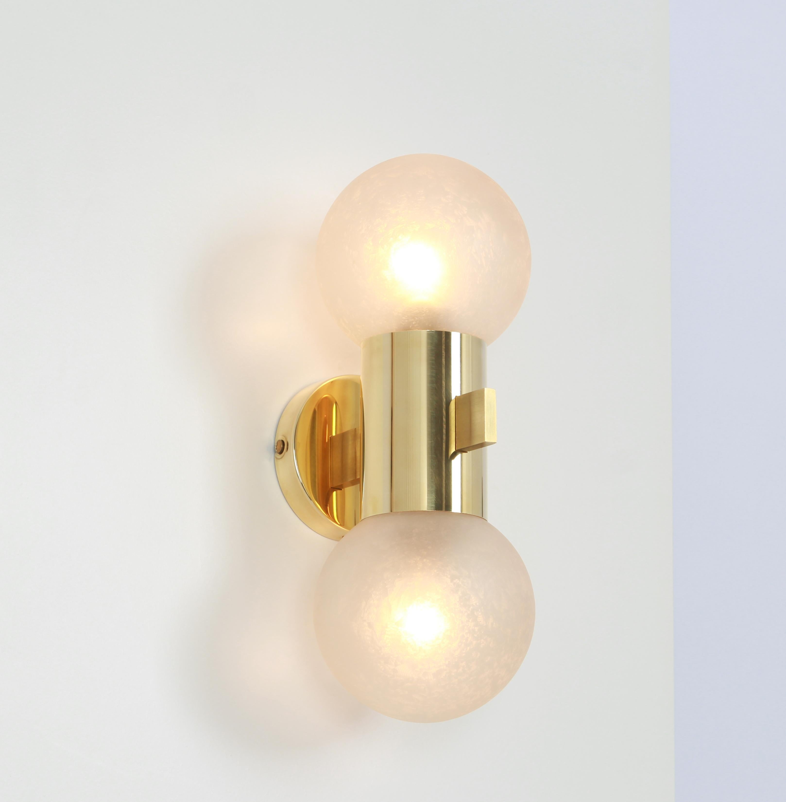Pair of Brass and Satin Glass Sconces, Sciolari Stil, Germany, 1970s For Sale 2