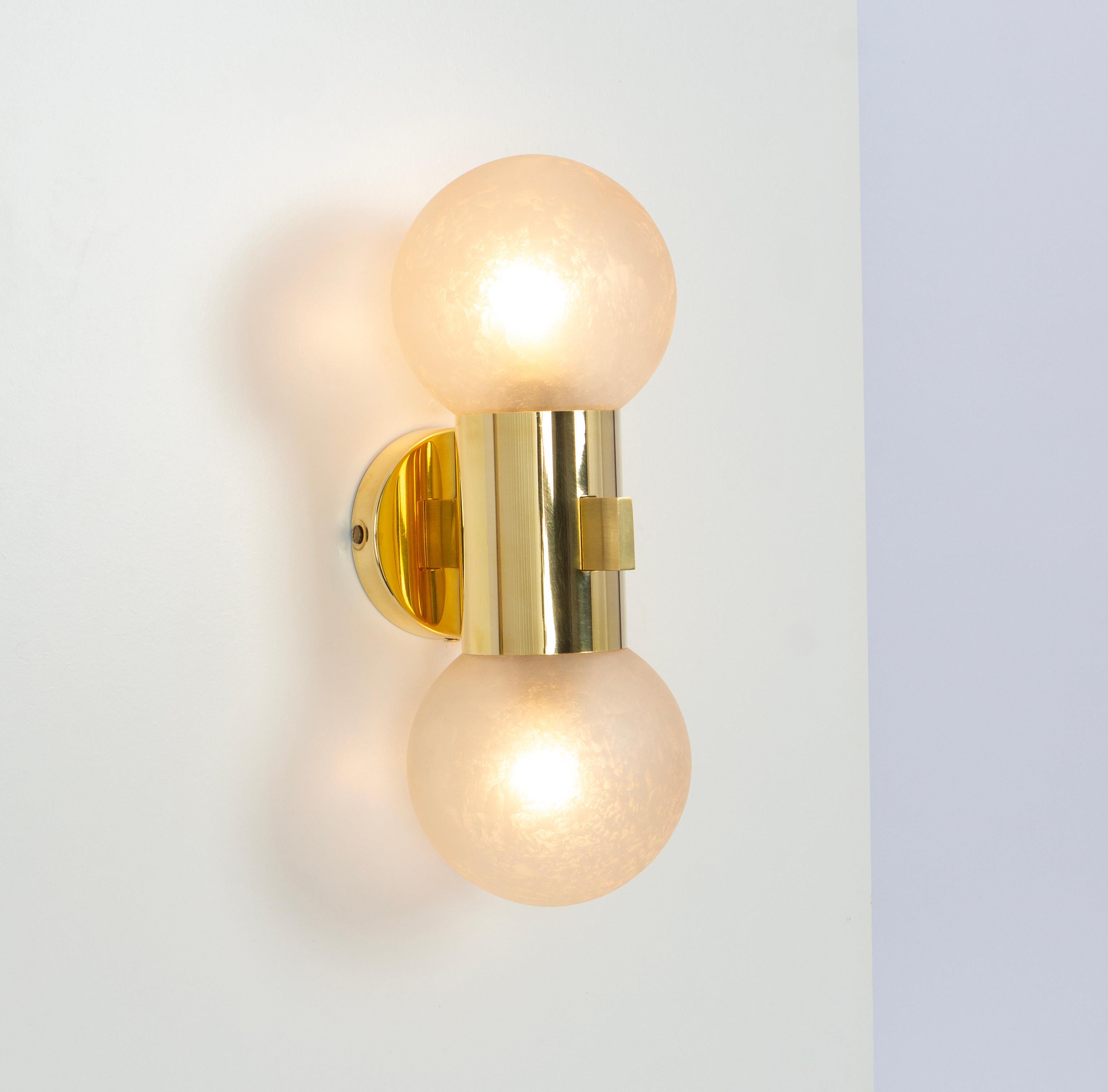 Pair of Brass and Satin Glass Sconces, Sciolari Stil, Germany, 1970s For Sale 3