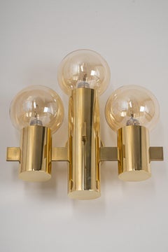 Paire d'appliques en laiton et verre fumé, Sciolari, Italie, années 1960