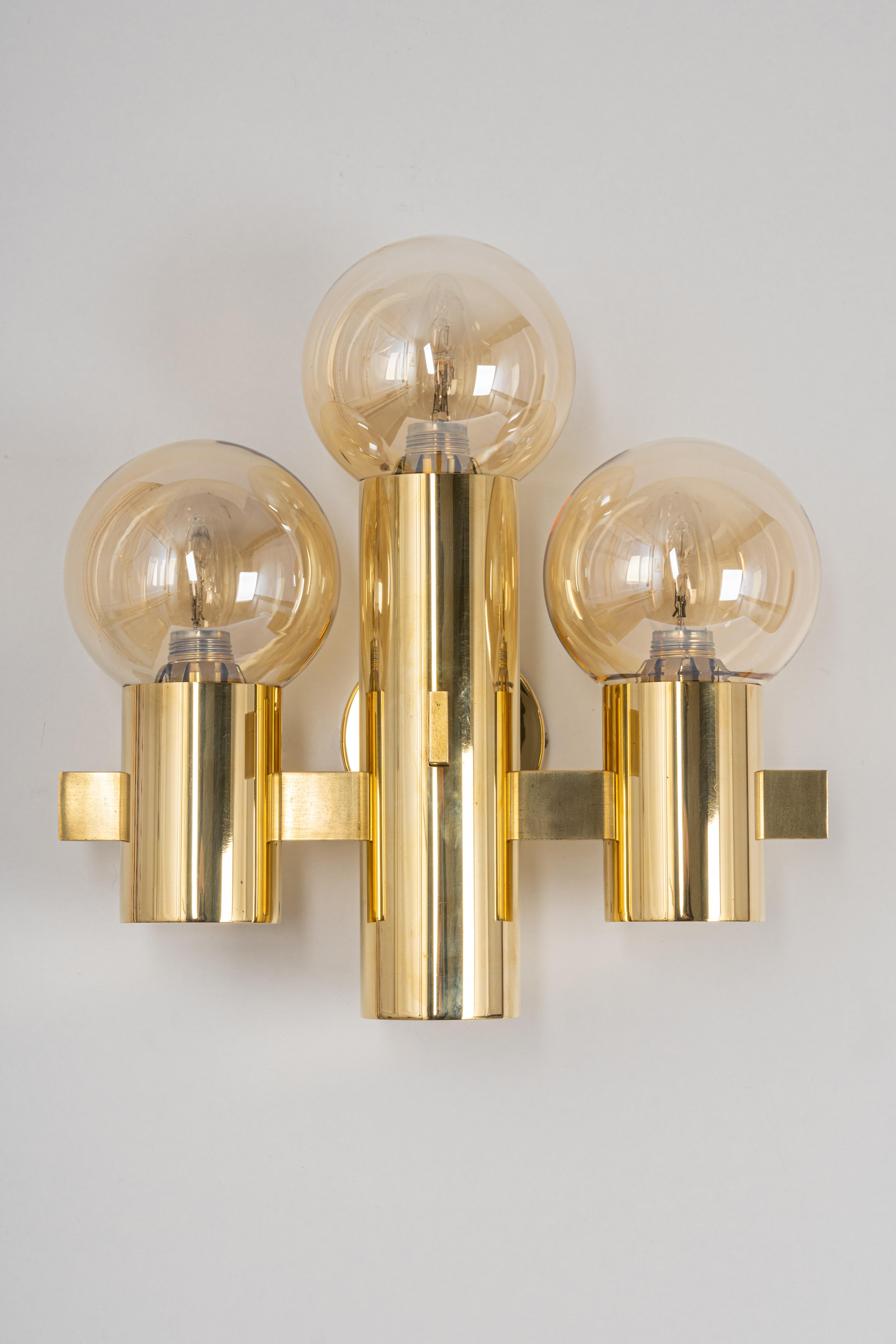 Mid-Century Modern Pair of Brass and Smoke Glass Sconces, Sciolari, Italy, 1960s