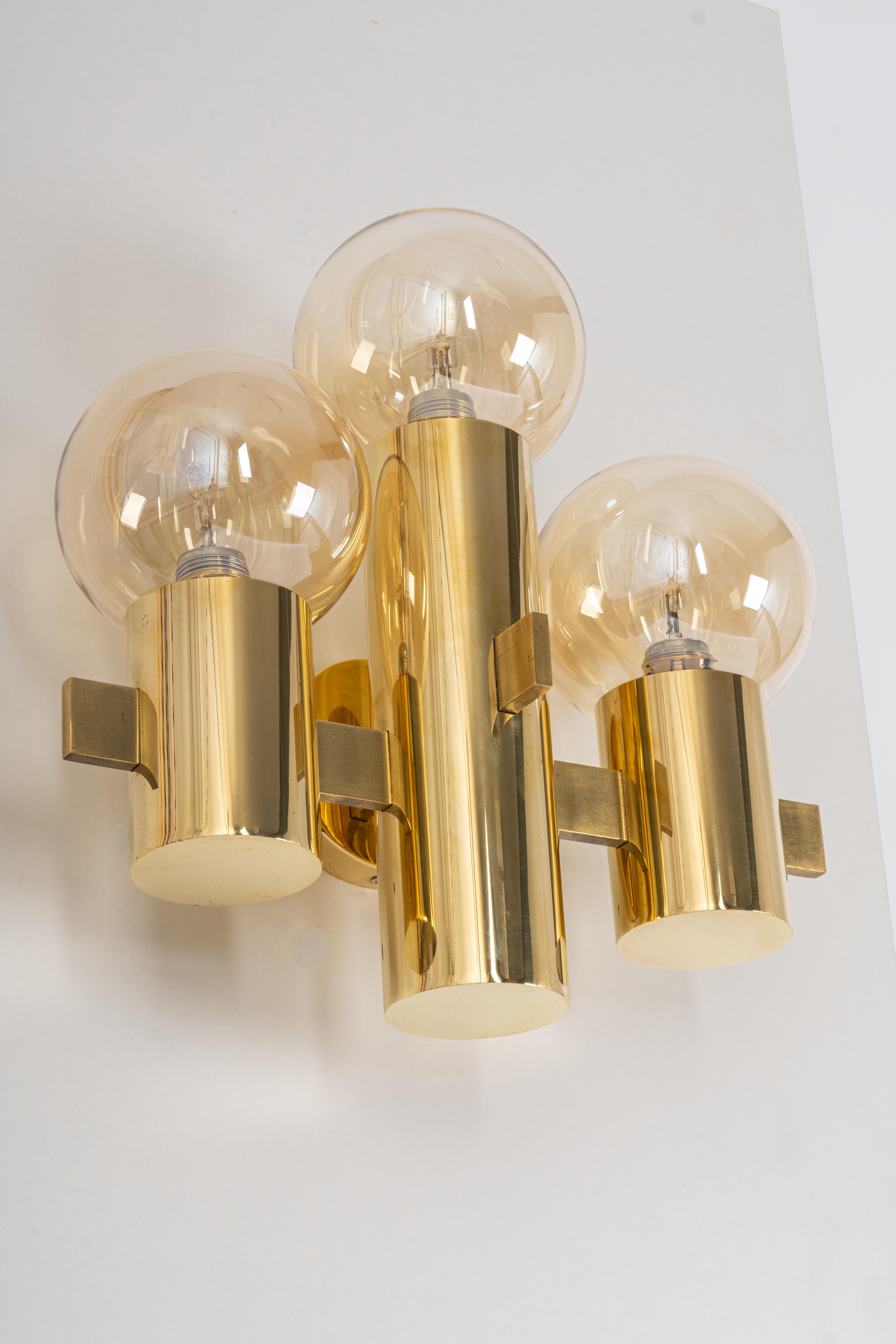 Italian Pair of Brass and Smoke Glass Sconces, Sciolari, Italy, 1960s