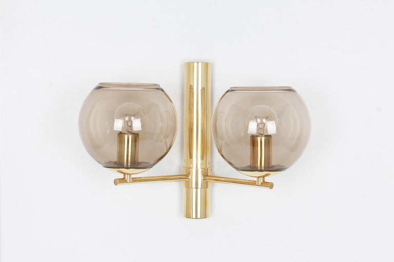 Pair of Brass and Smoke Glass Sconces, Sciolari, Italy, 1960s For Sale 1