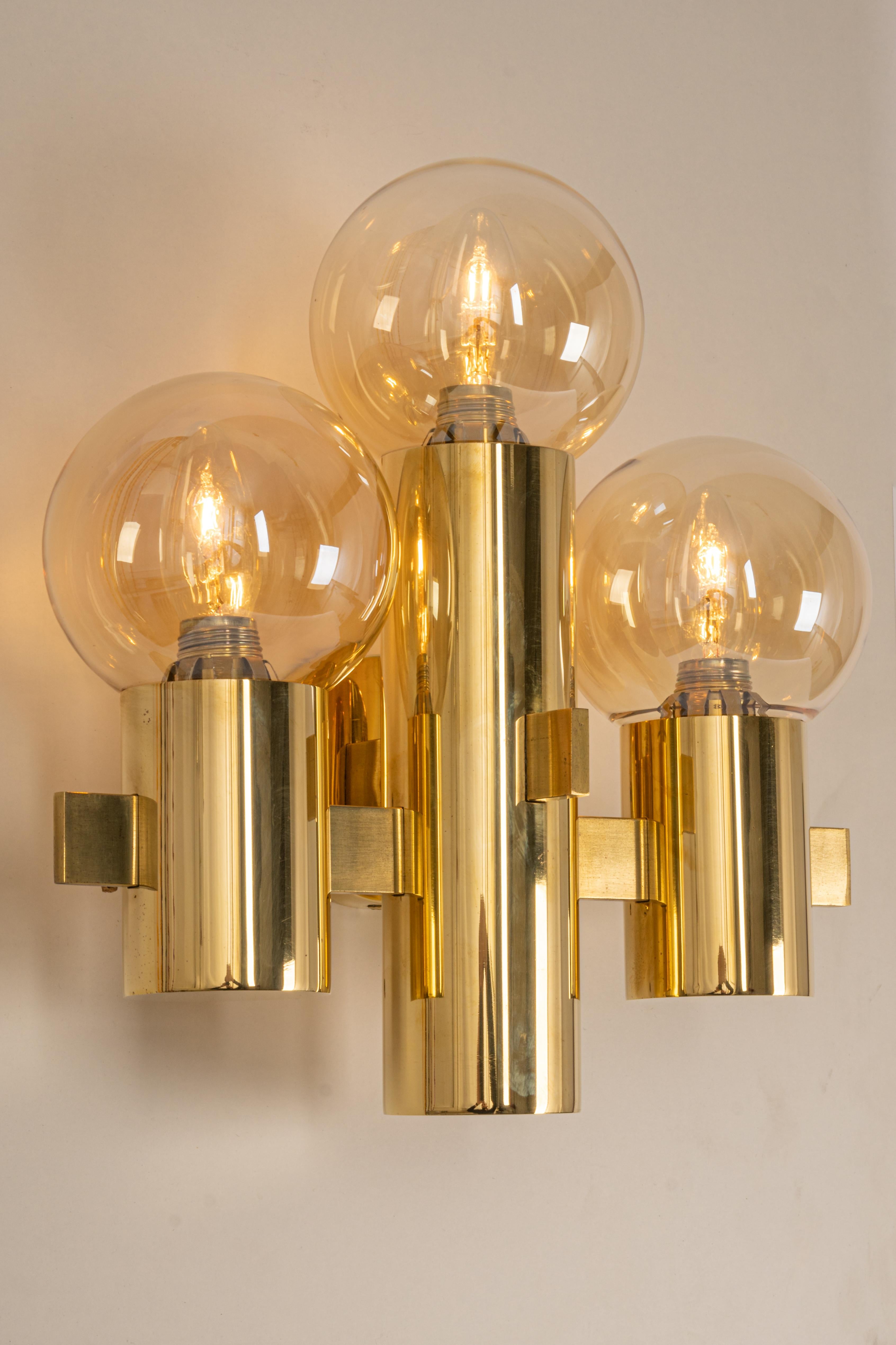 Pair of Brass and Smoke Glass Sconces, Sciolari, Italy, 1960s 1