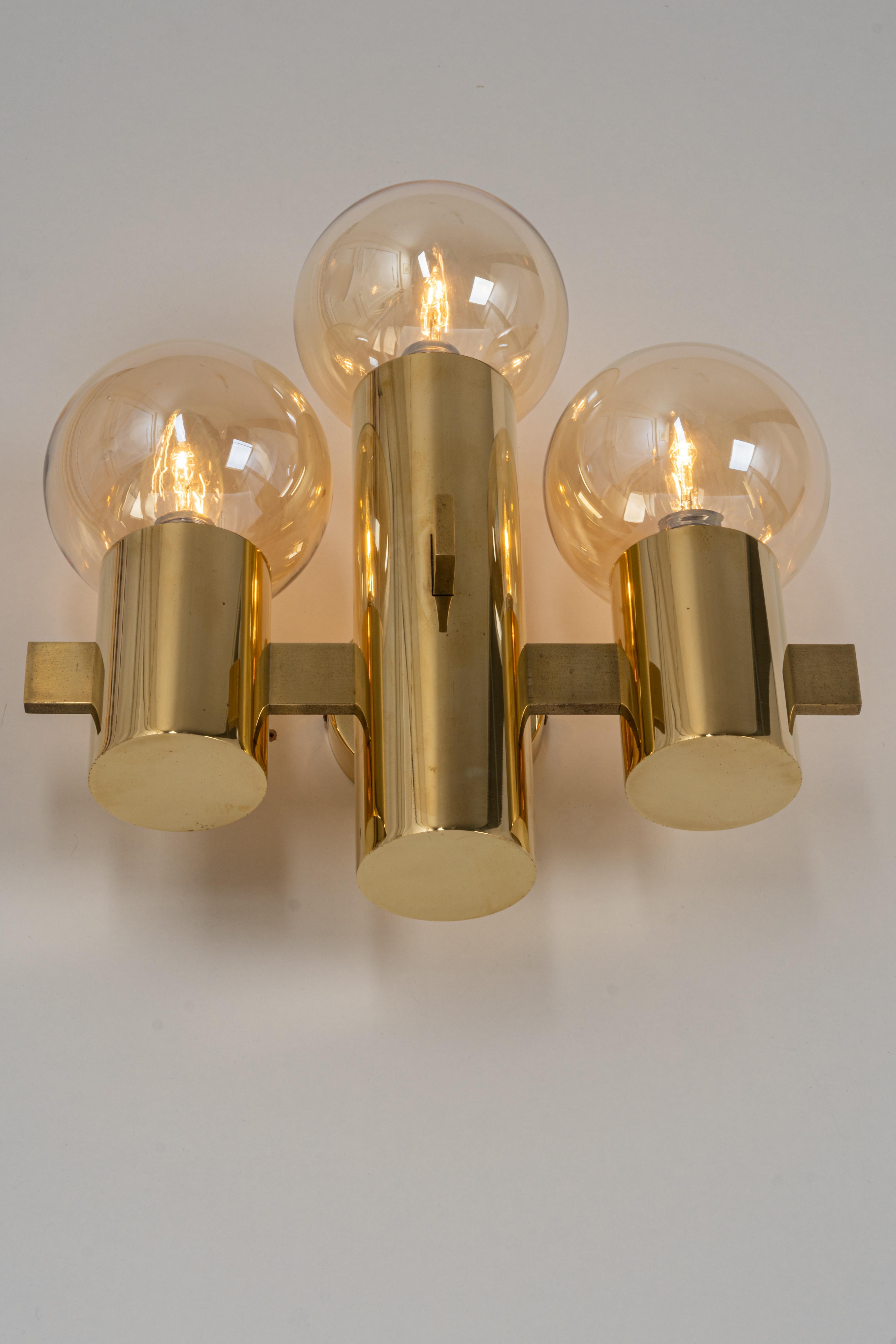 Pair of Brass and Smoke Glass Sconces, Sciolari, Italy, 1960s 2