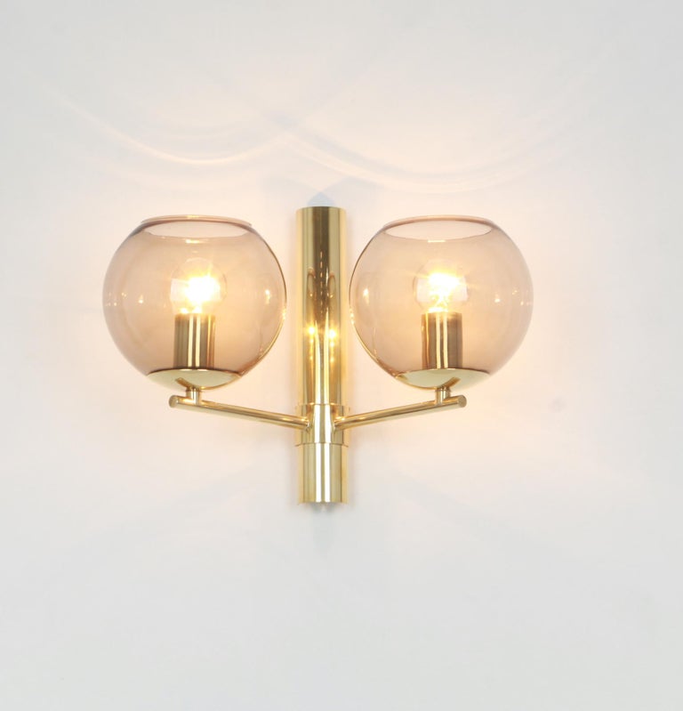 Pair of Brass and Smoke Glass Sconces, Sciolari, Italy, 1960s For Sale 3