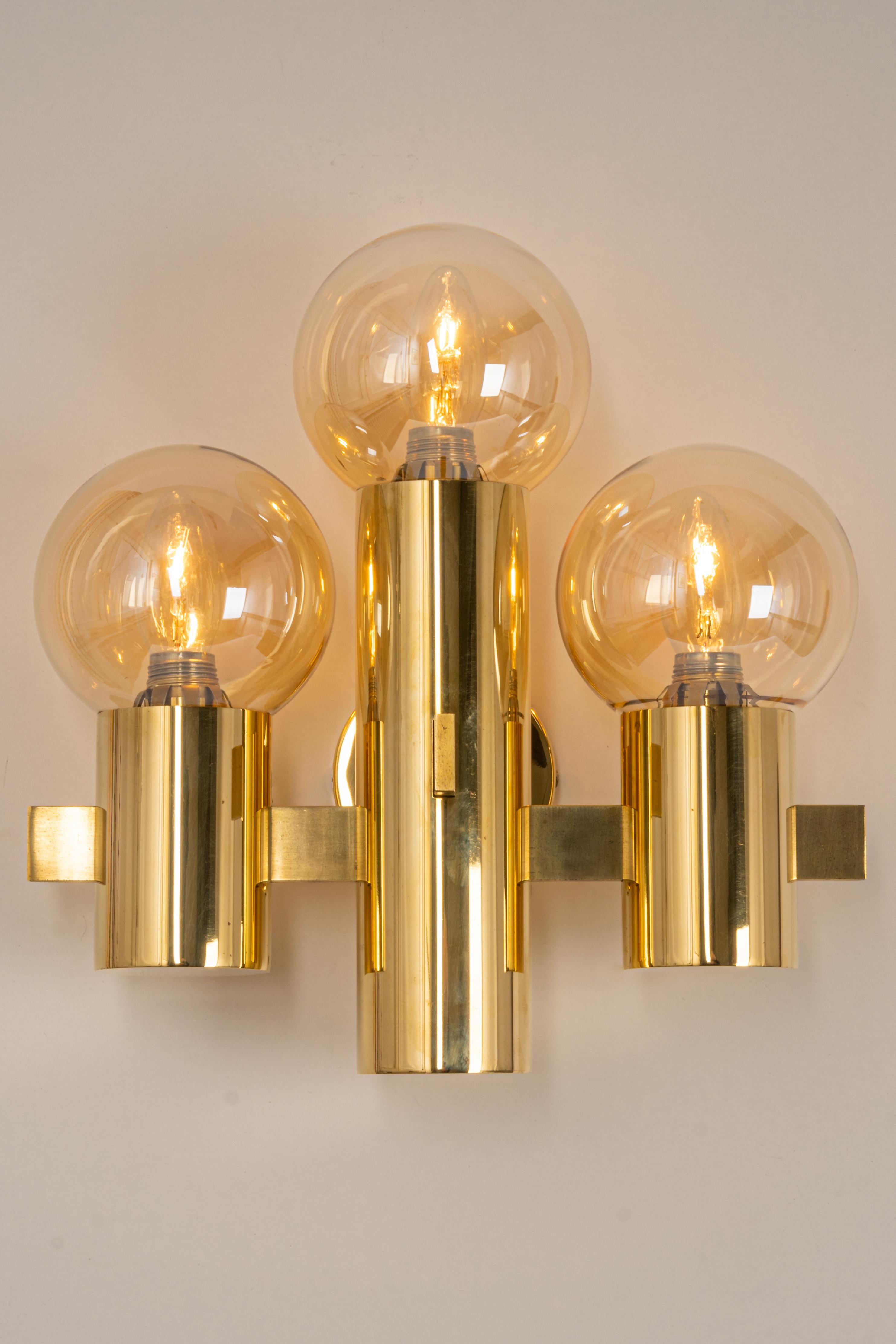 Pair of Brass and Smoke Glass Sconces, Sciolari, Italy, 1960s 3