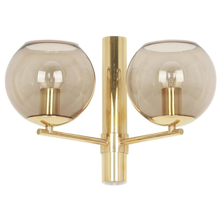Pair of Brass and Smoke Glass Sconces, Sciolari, Italy, 1960s For Sale