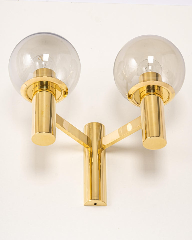 Mid-Century Modern Pair of Brass and Smoke Glass Sconces, Sciolari Stil, Germany, 1970s For Sale