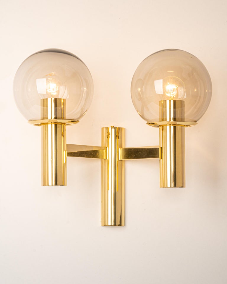 Late 20th Century Pair of Brass and Smoke Glass Sconces, Sciolari Stil, Germany, 1970s For Sale
