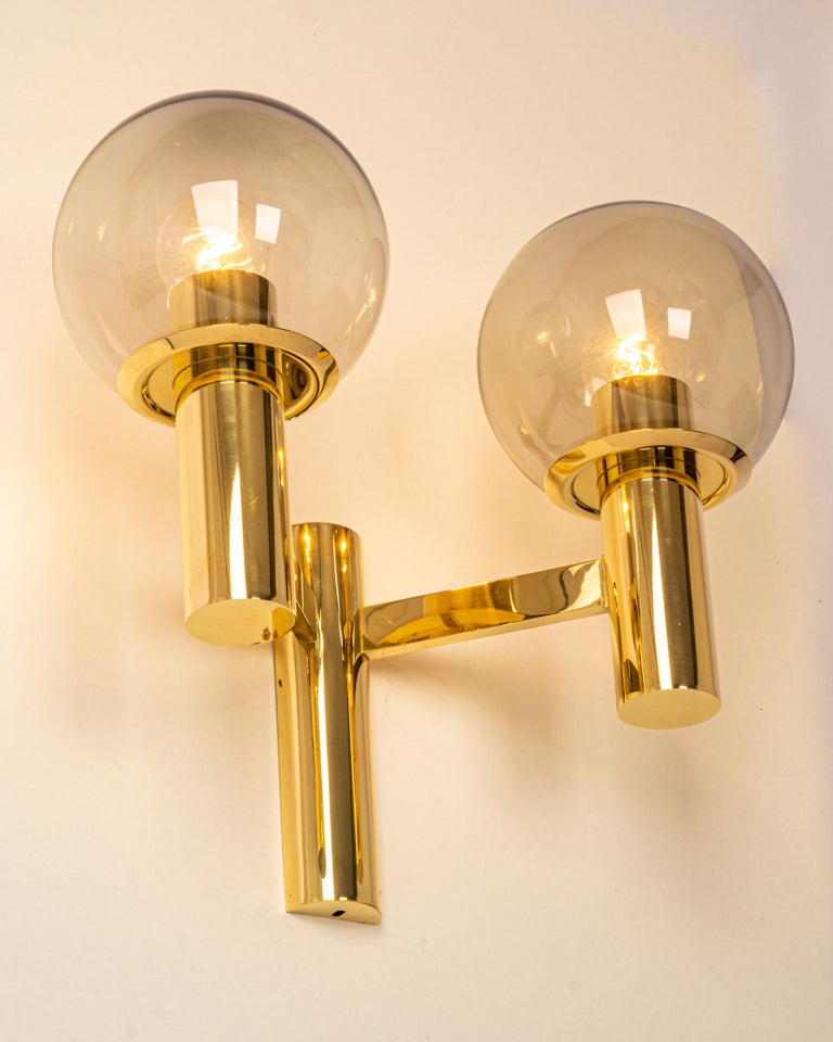 Pair of Brass and Smoke Glass Sconces, Sciolari Stil, Germany, 1970s For Sale 1