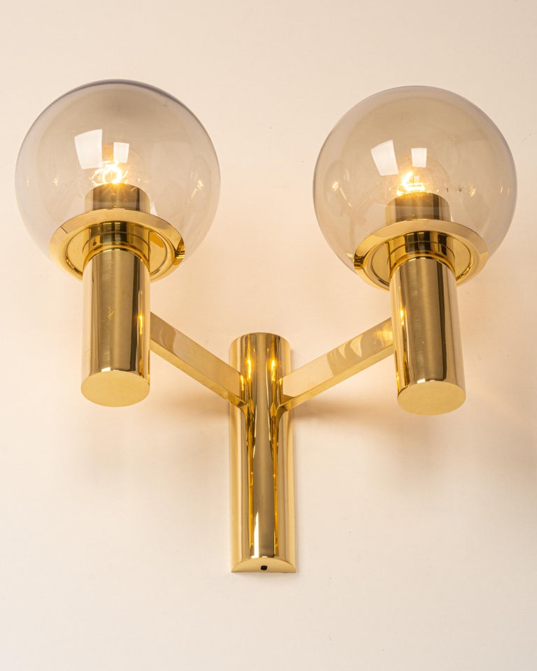 Pair of Brass and Smoke Glass Sconces, Sciolari Stil, Germany, 1970s For Sale 2