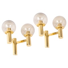 Pair of Brass and Smoke Glass Sconces, Sciolari Stil, Germany, 1970s