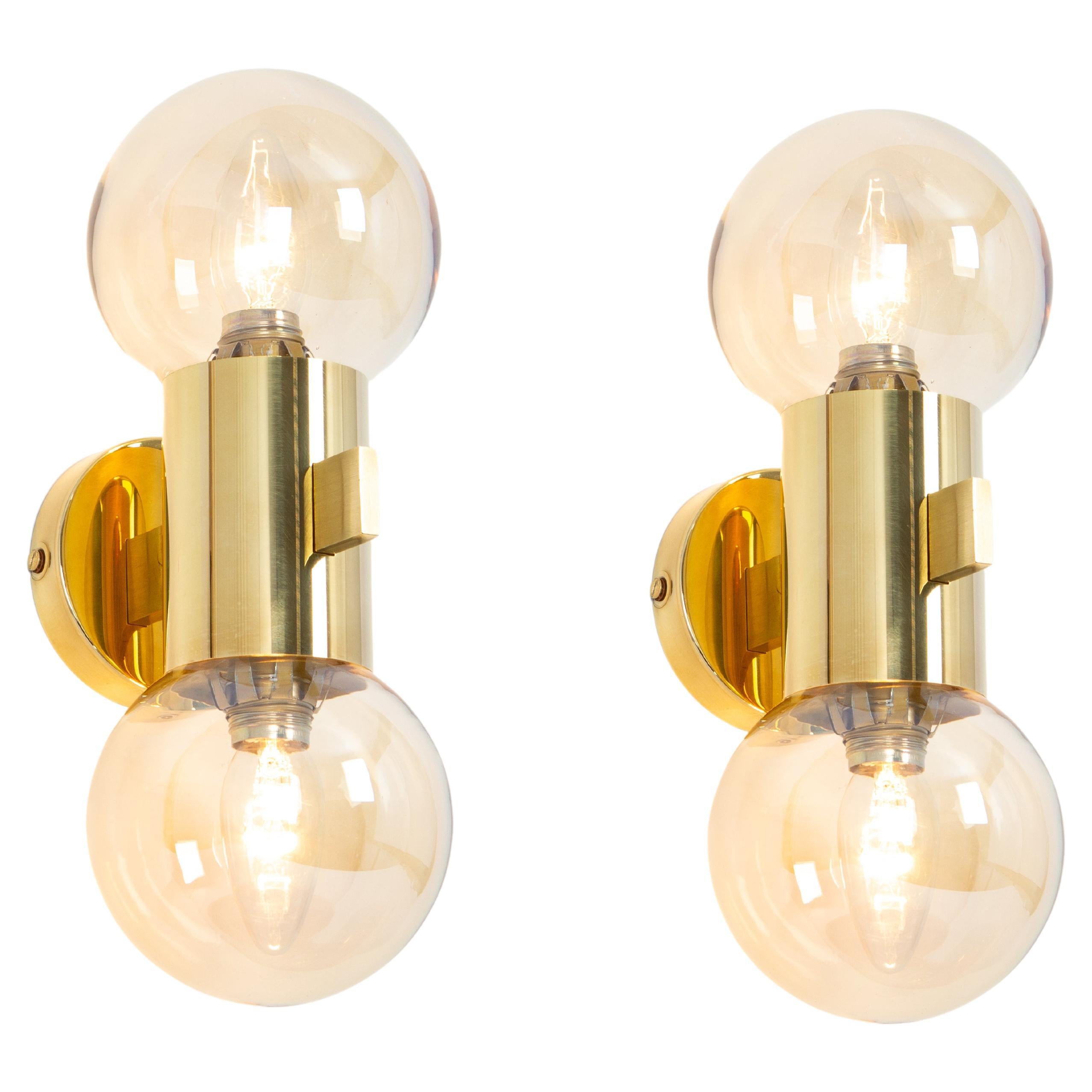 Pair of Brass and Smoke Glass Sconces, Sciolari Stil, Germany, 1970s