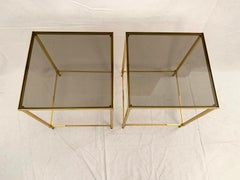 Pair of Brass and Smoked Glass End Tables