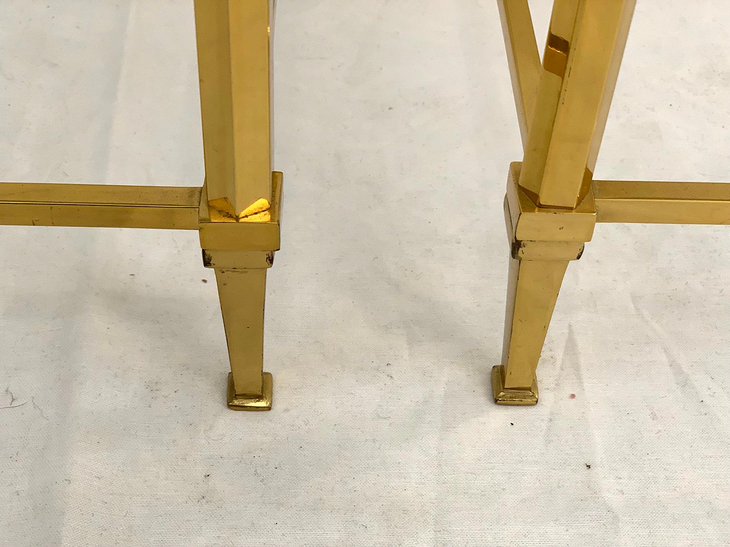 Pair of Brass and Smoked Glass End Tables For Sale 1