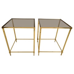 Pair of Brass and Smoked Glass End Tables
