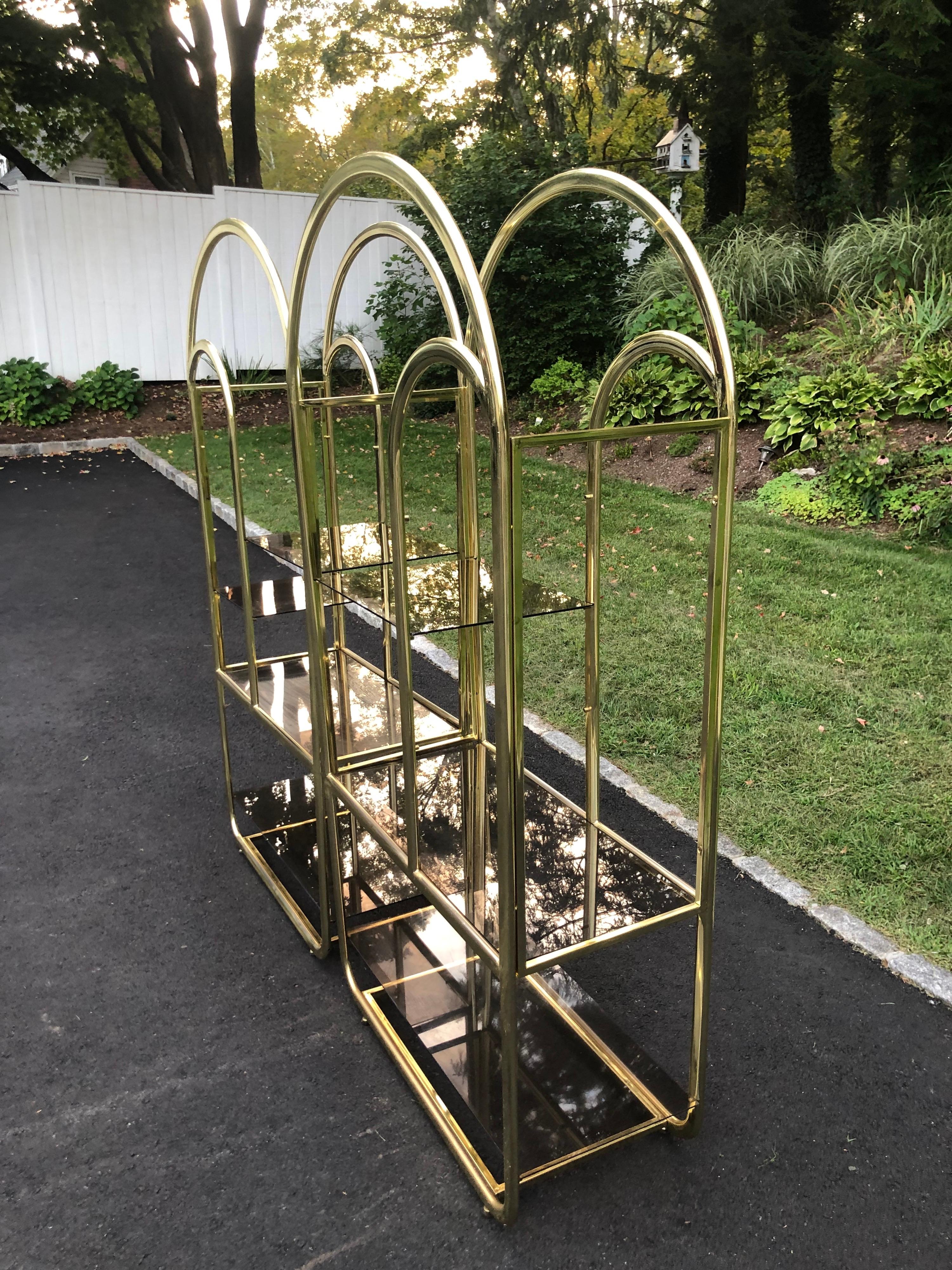 Pair of Brass and Smoked Glass Etageres 6