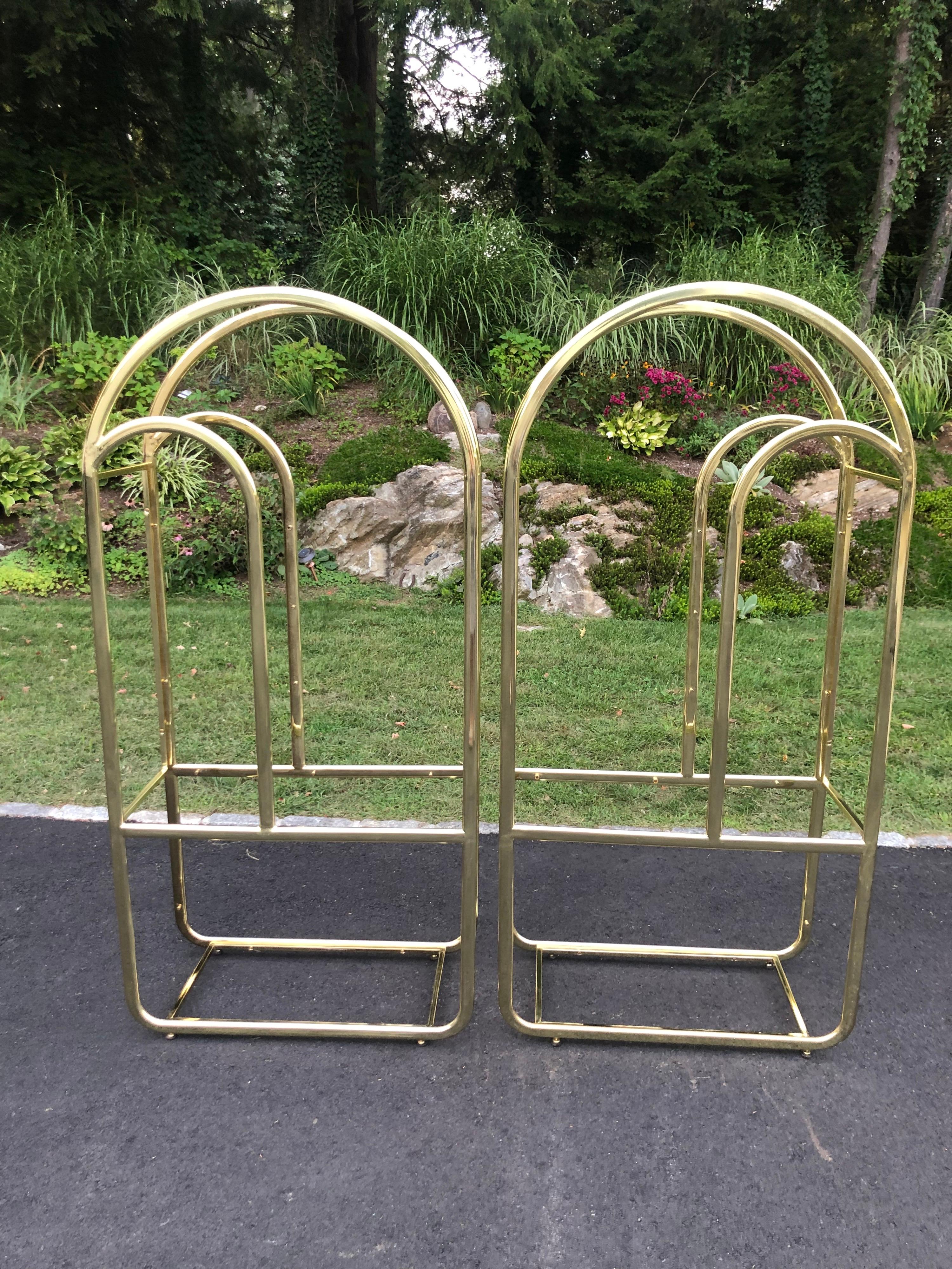 Pair of Brass and Smoked Glass Etageres 15