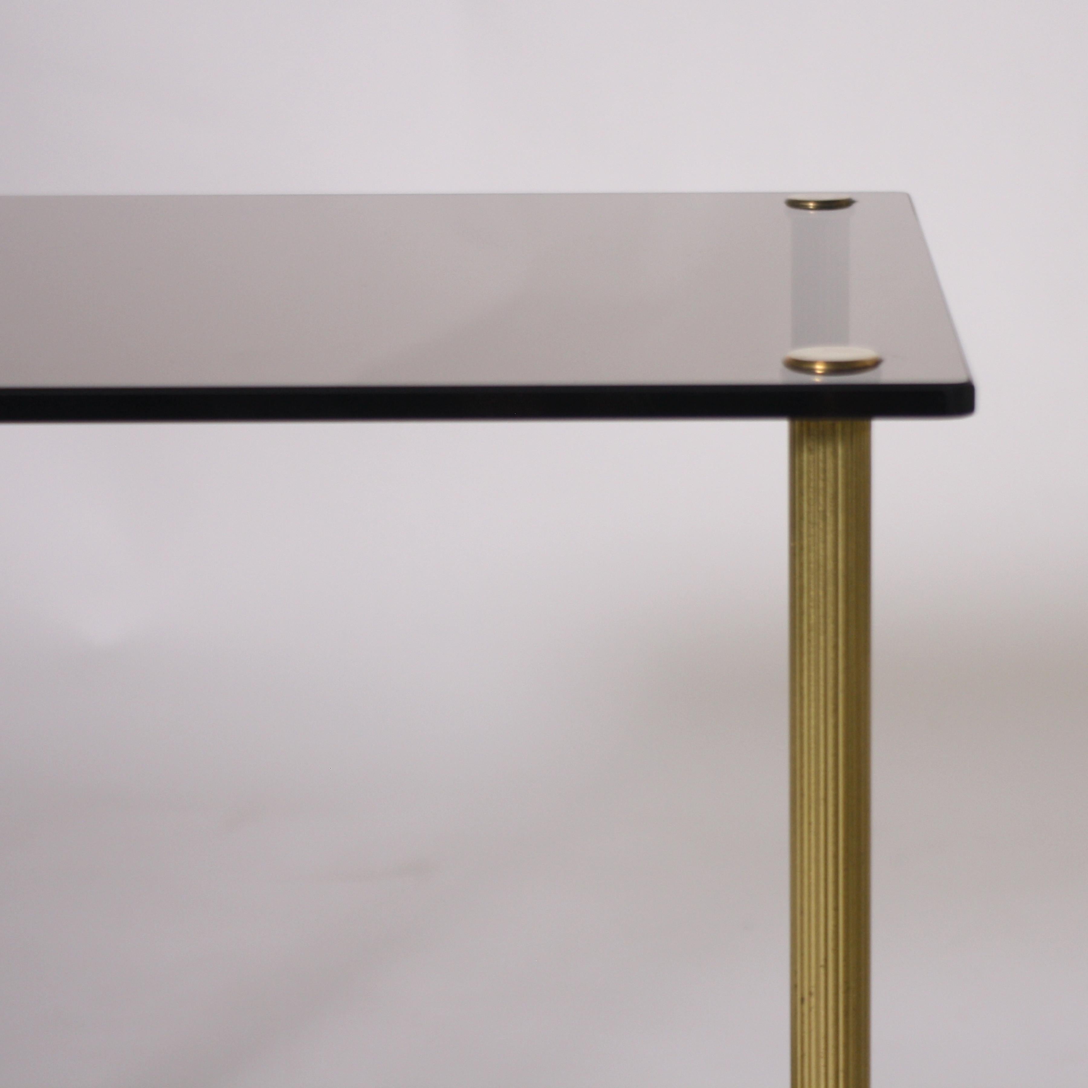 Mid-20th Century Pair of Brass and Smoked Glass Tables, circa 1950