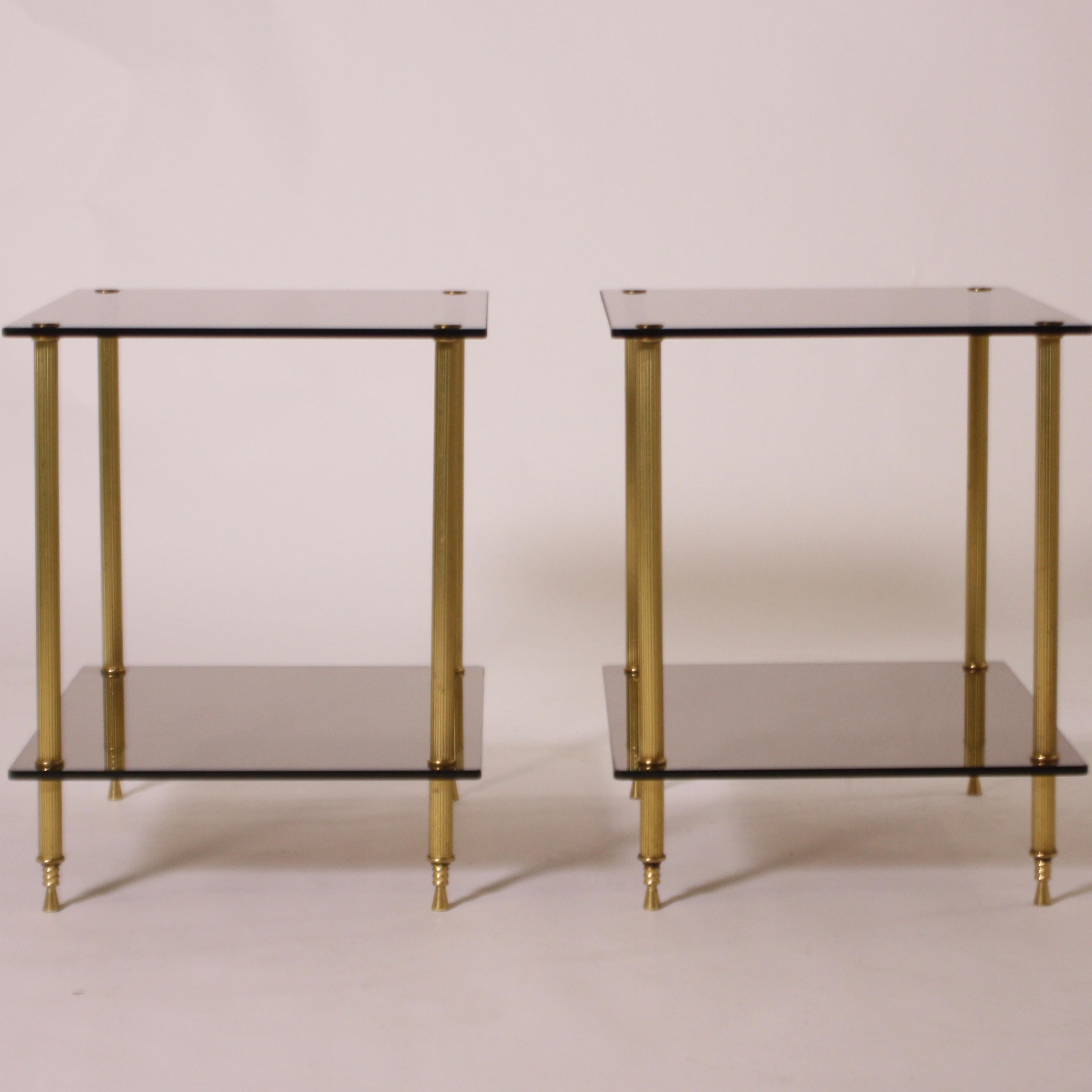 Pair of Brass and Smoked Glass Tables, circa 1950 1