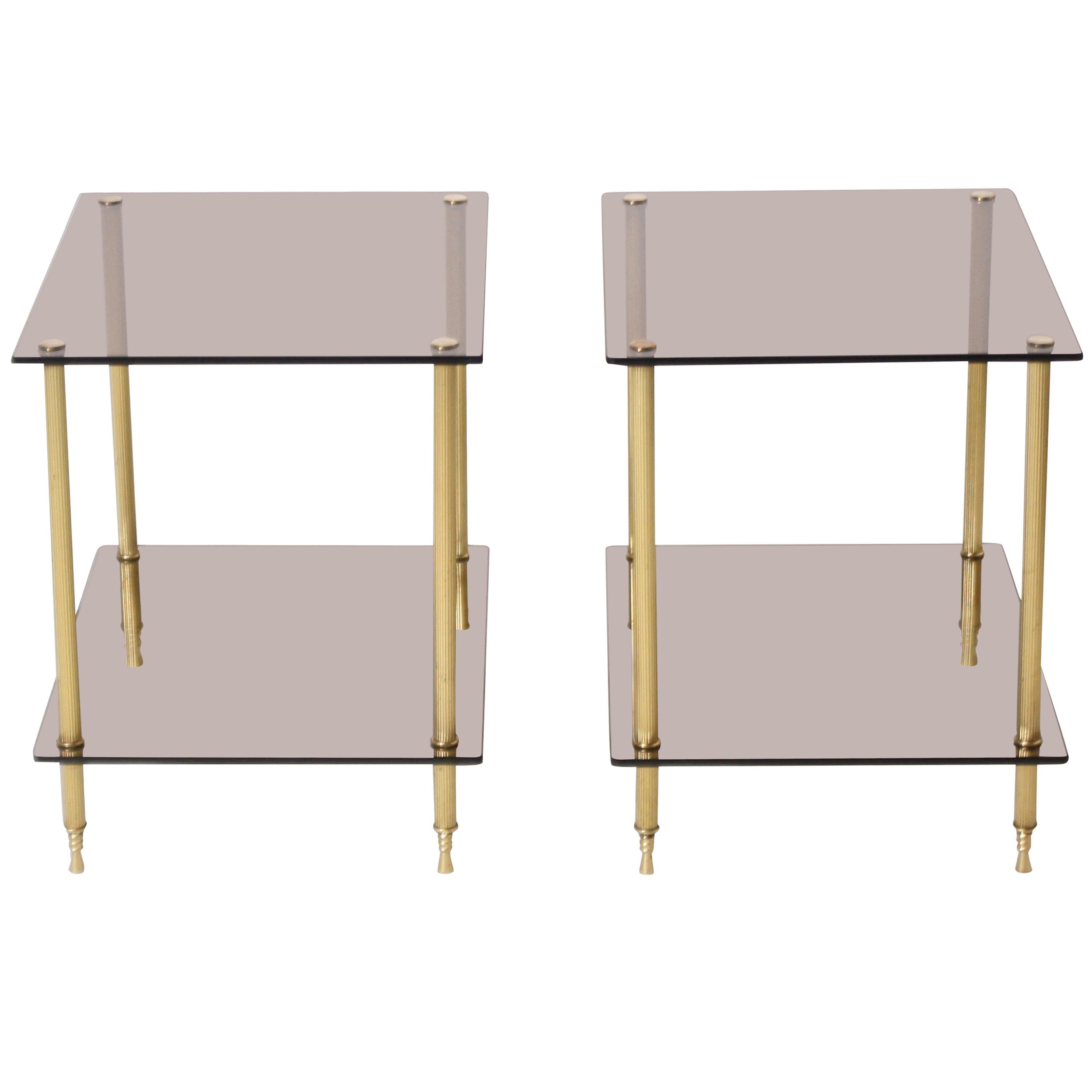 Pair of Brass and Smoked Glass Tables, circa 1950