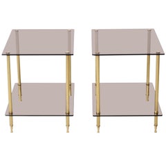 Pair of Brass and Smoked Glass Tables, circa 1950