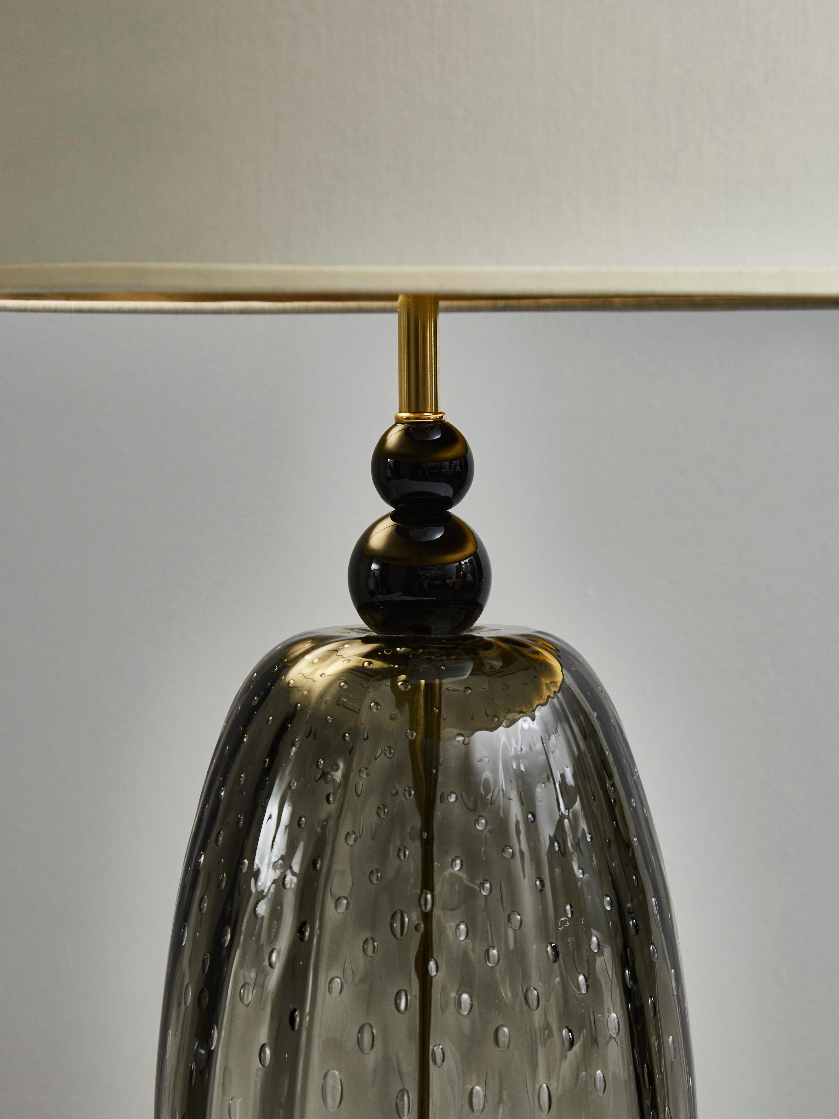 Modern Pair of Brass and Smoked Murano Glass Table Lamps