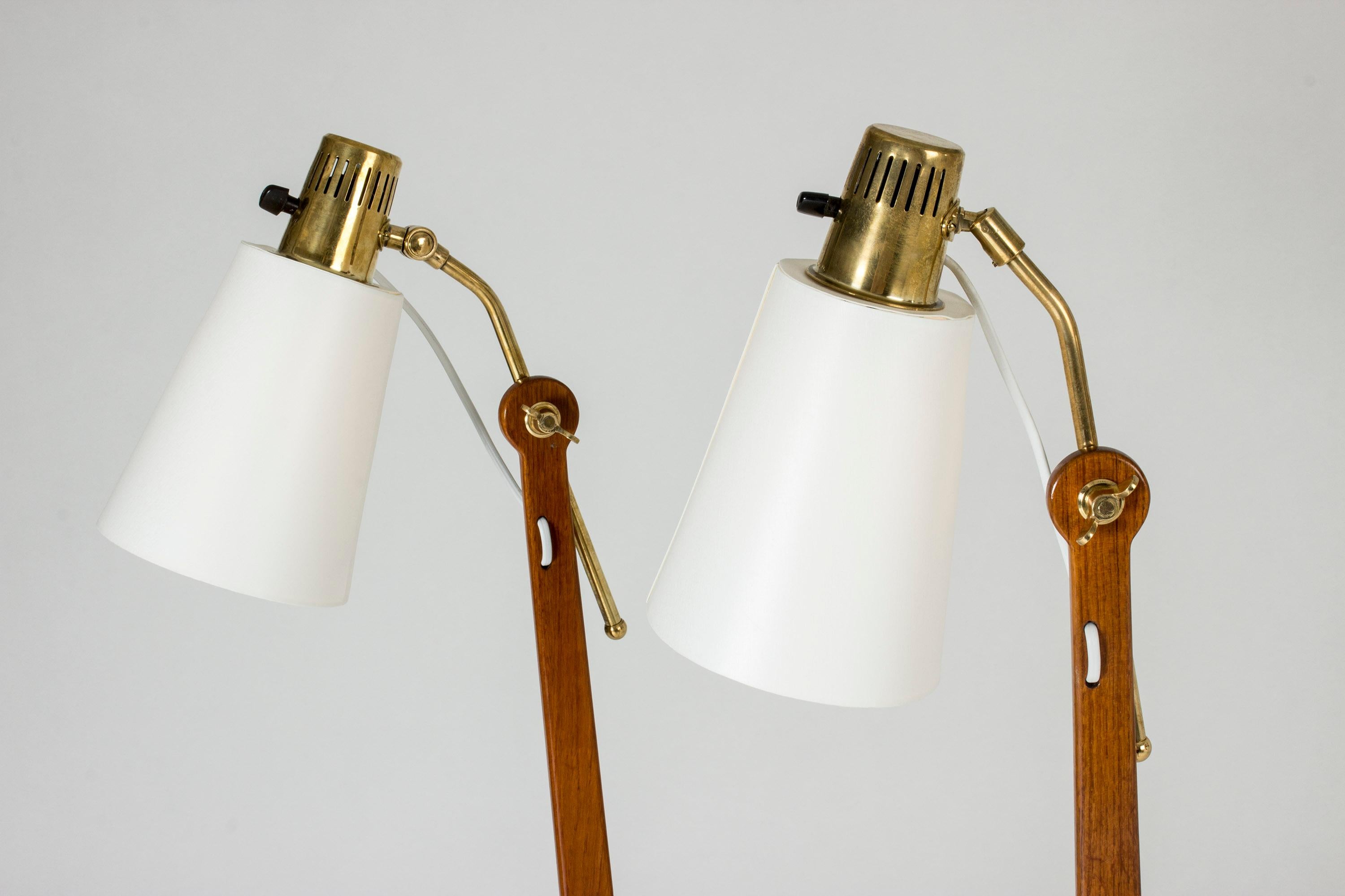 Pair of Brass and Teak Floor Lamps by Hans Bergström In Good Condition In Stockholm, SE