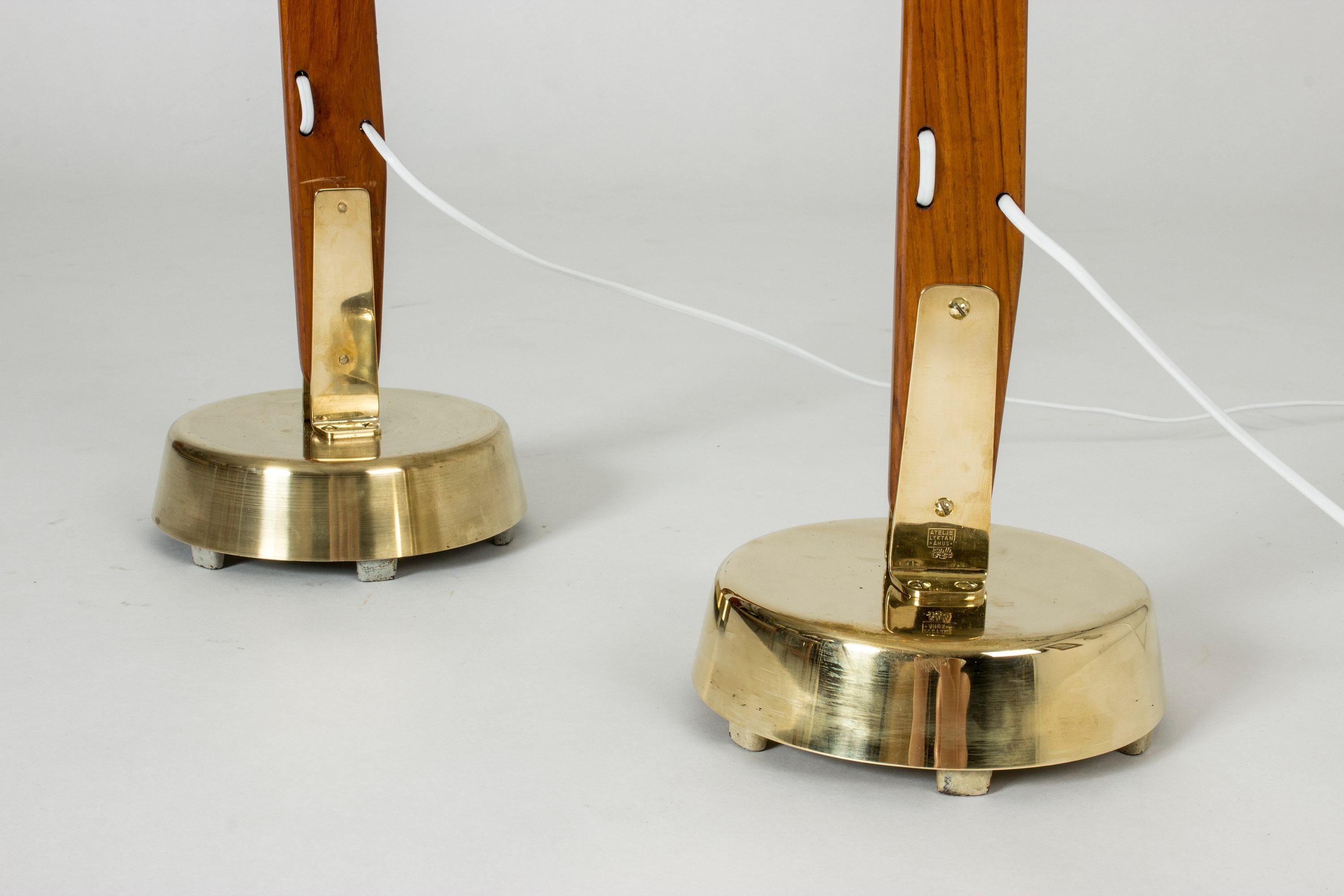 Pair of Brass and Teak Floor Lamps by Hans Bergström 3