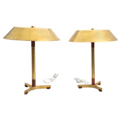 Pair of Brass and Teak “President” Table Lamps by Jo Hammerborg for Fog & Mørup