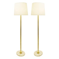 Vintage Pair of Brass and Travertine Base Floor Lamps