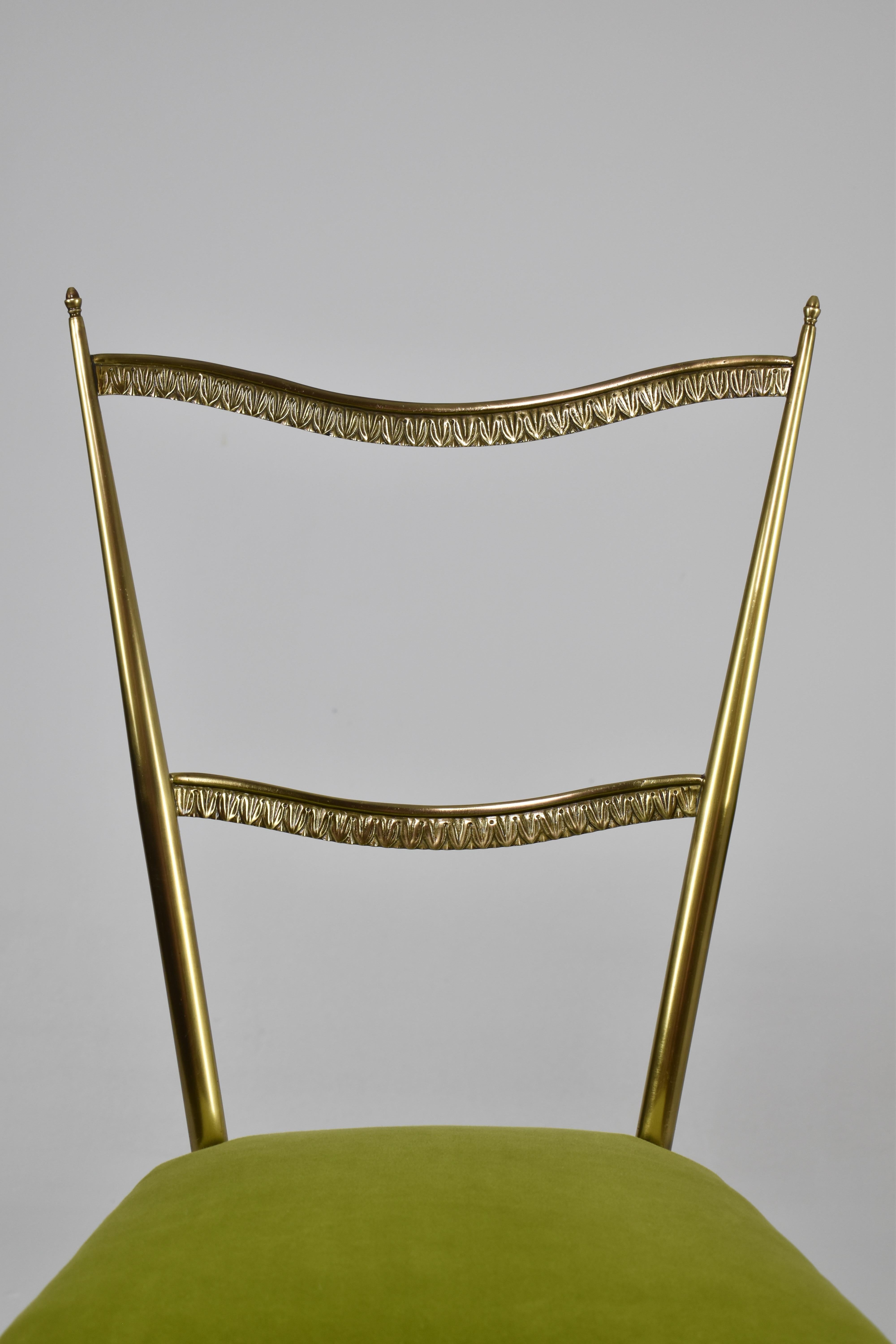 Mid-20th Century Pair of Brass and Velvet Italian Chairs in the Style of the 1950s For Sale