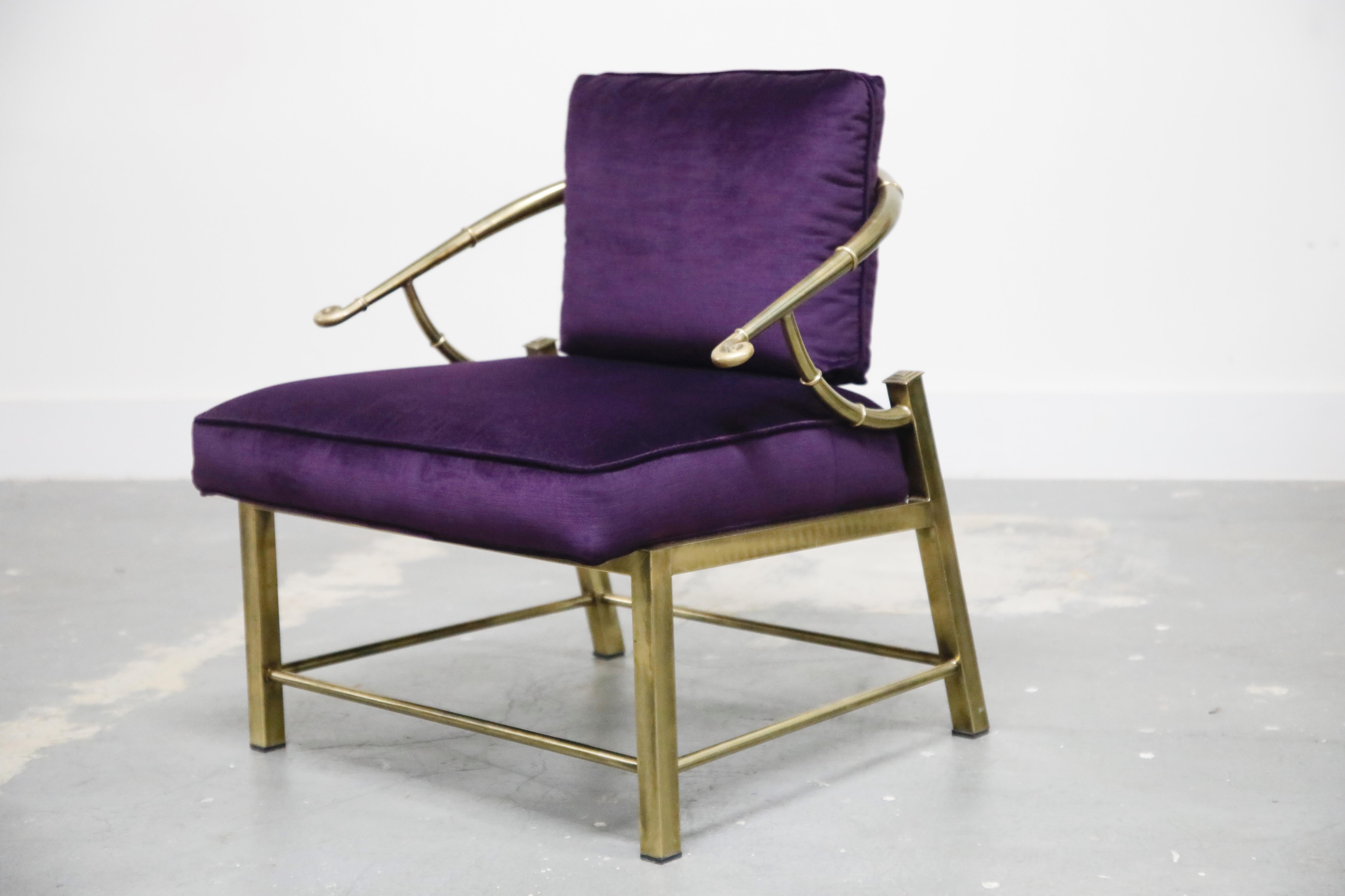 Pair of Brass and Velvet Slipper Chairs by Mastercraft, circa 1970, Italy 6