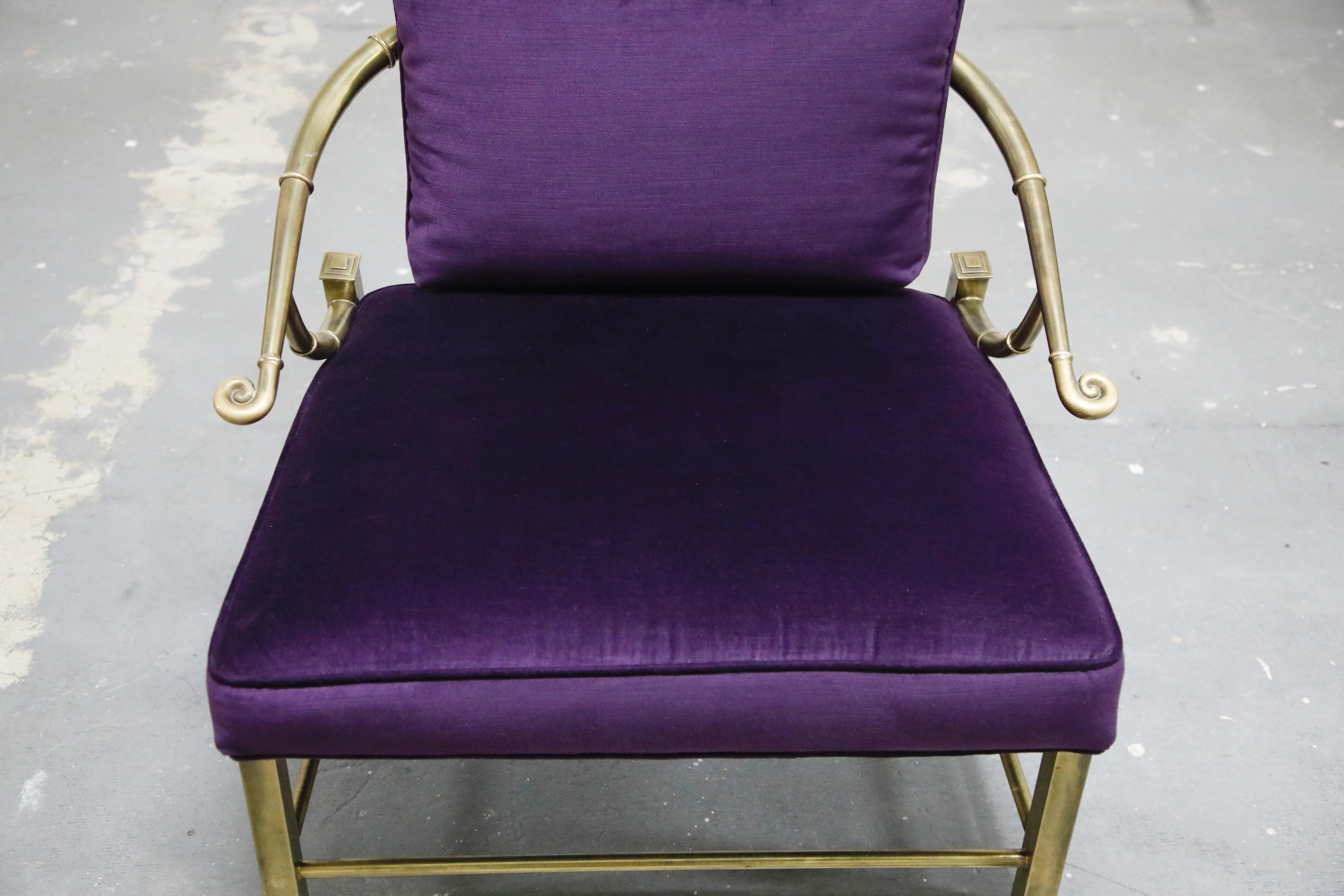 Pair of Brass and Velvet Slipper Chairs by Mastercraft, circa 1970, Italy 8