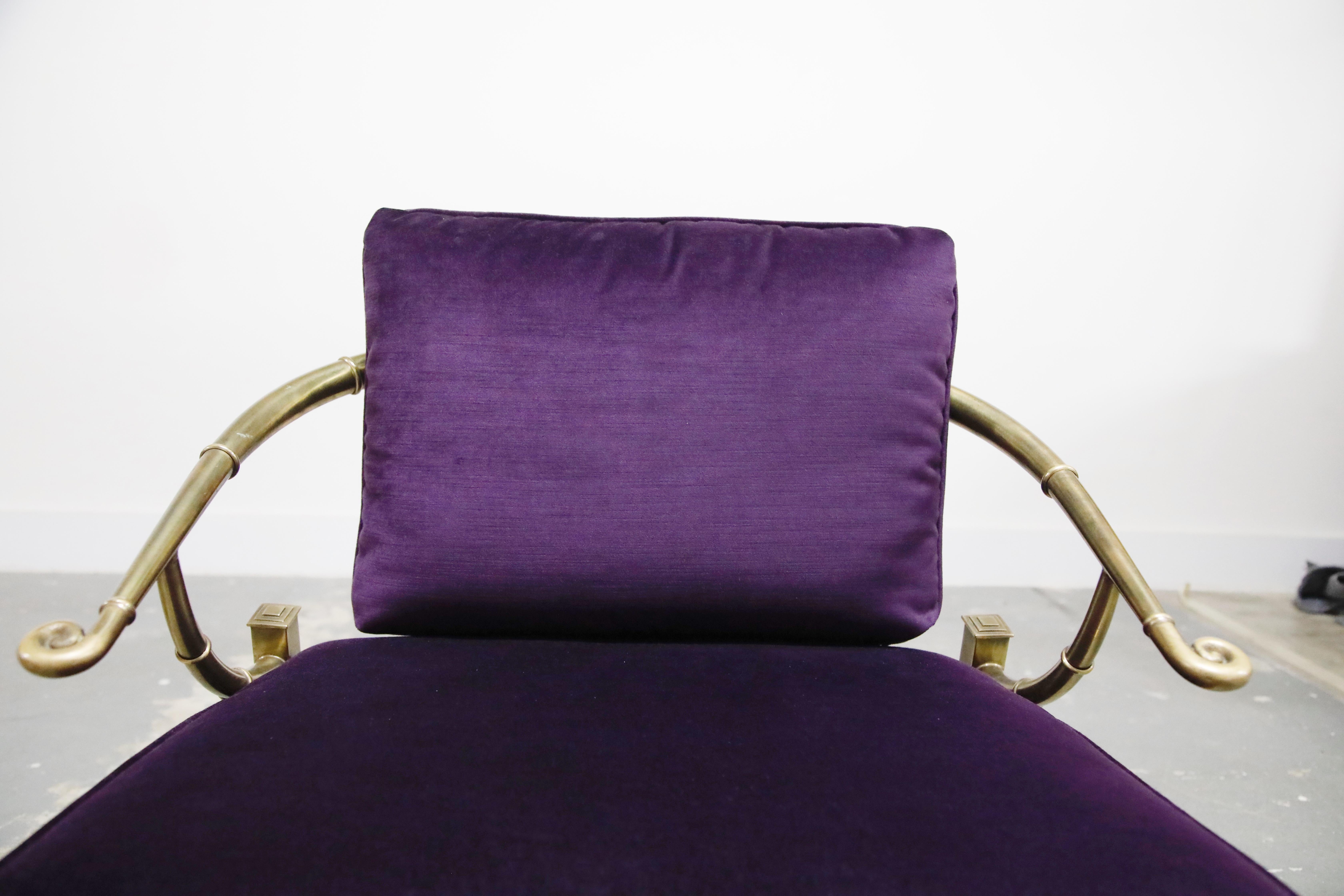 Pair of Brass and Velvet Slipper Chairs by Mastercraft, circa 1970, Italy 9