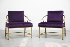 Pair of Brass and Velvet Slipper Chairs by Mastercraft, circa 1970, Italy