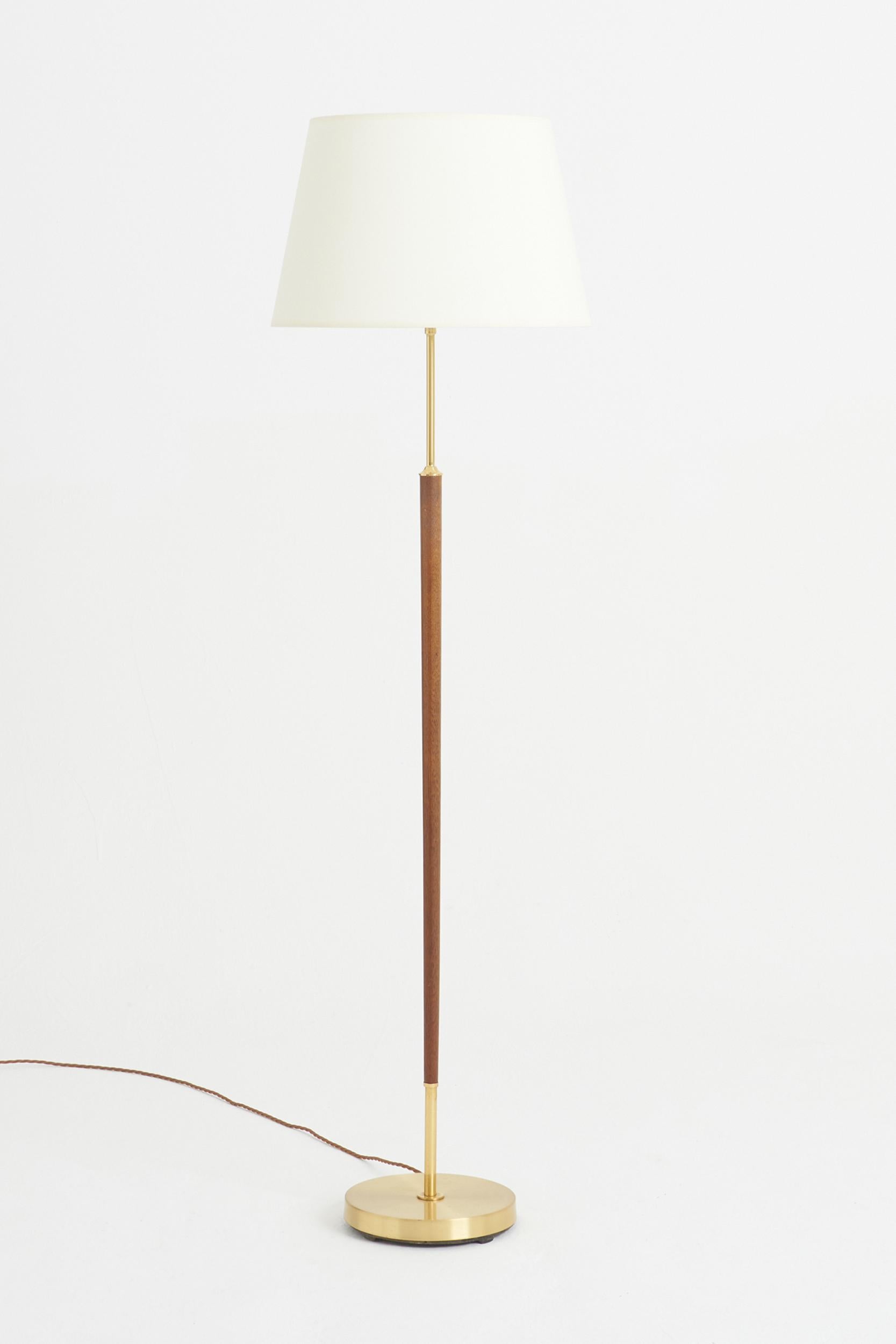 Mid-Century Modern Pair of Brass and Walnut Floor Lamps