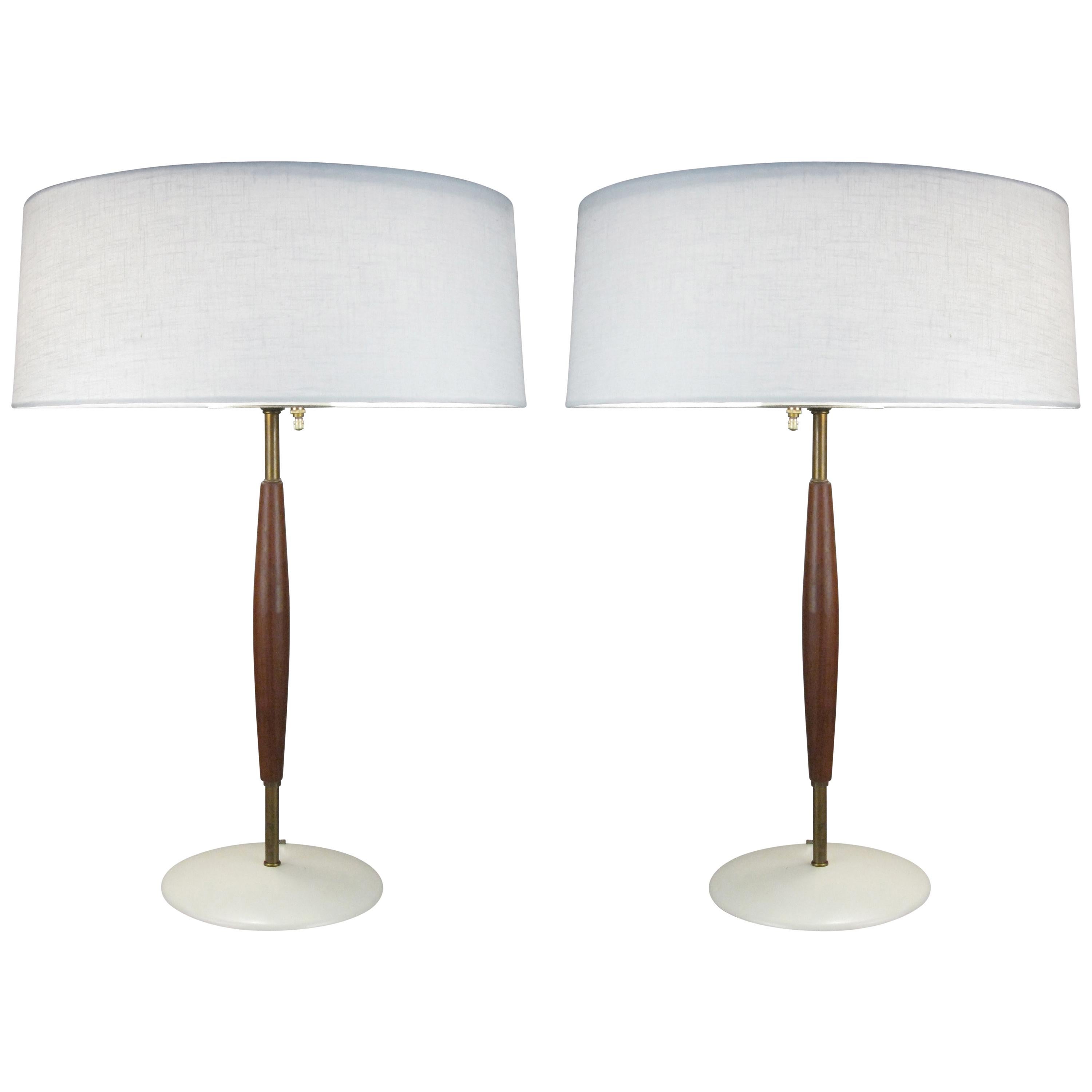 Pair of Brass and Walnut Lamps by Gerald Thurston for Lightolier