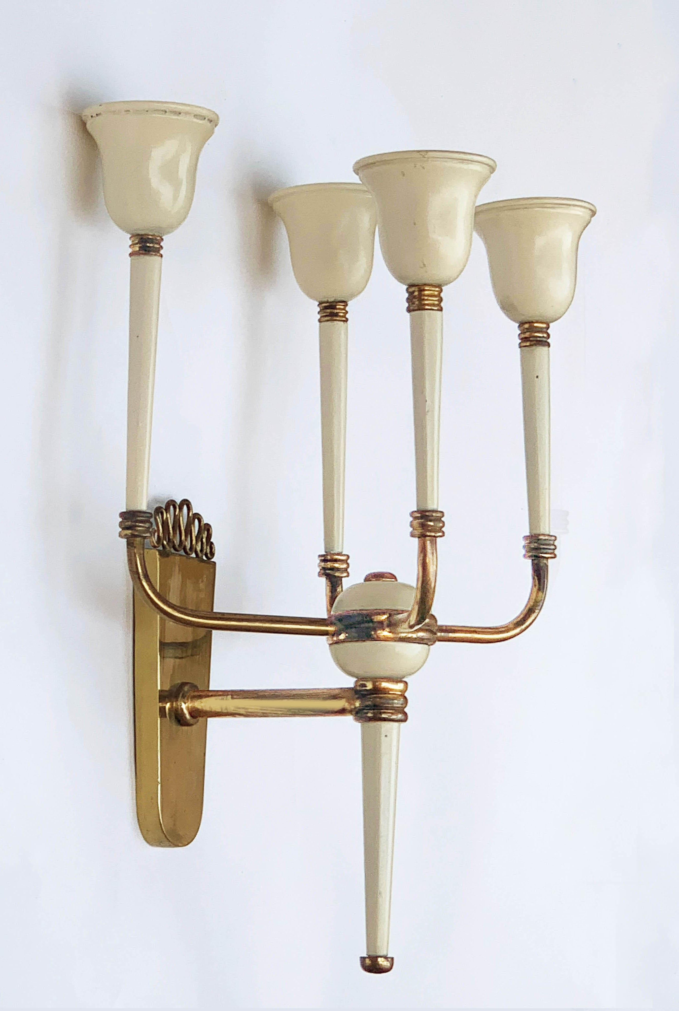 Pair of Brass and White Enameled Italian Sconces Attributed to Ulrich, 1940s 8