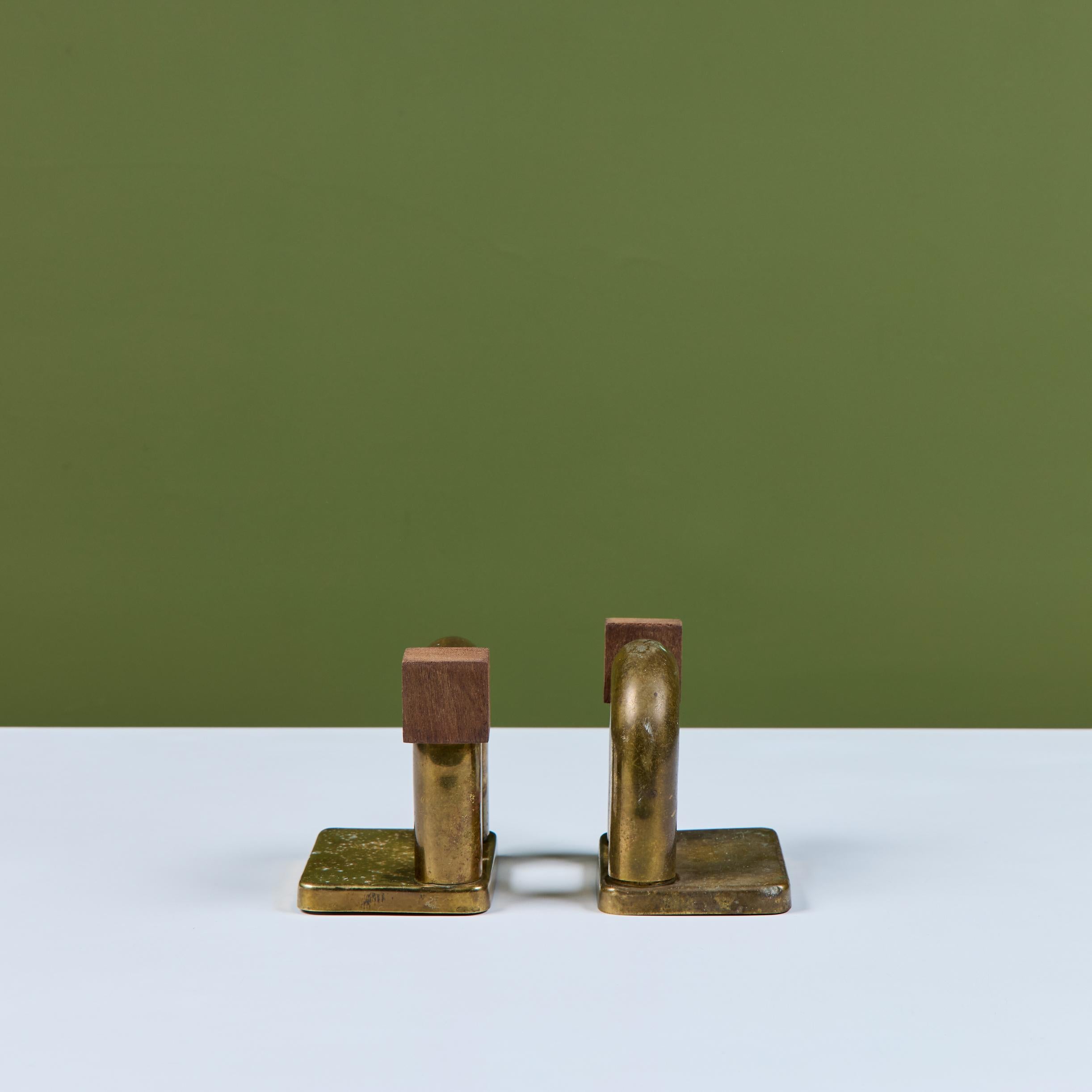 Pair of Brass and Wood Block Bookends by Walter von Nessen for Chase USA For Sale 6