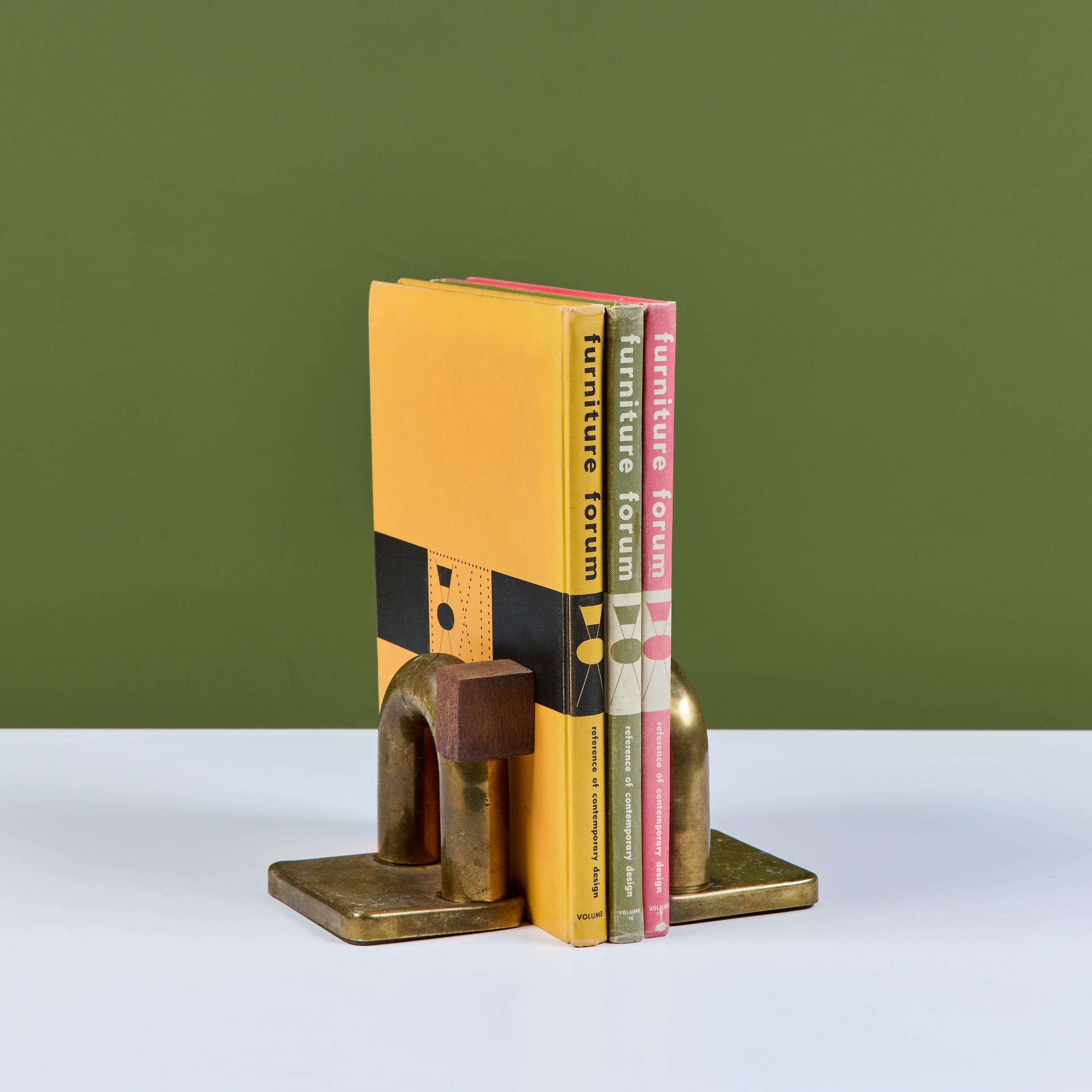 Pair of Brass and Wood Block Bookends by Walter von Nessen for Chase USA For Sale 9